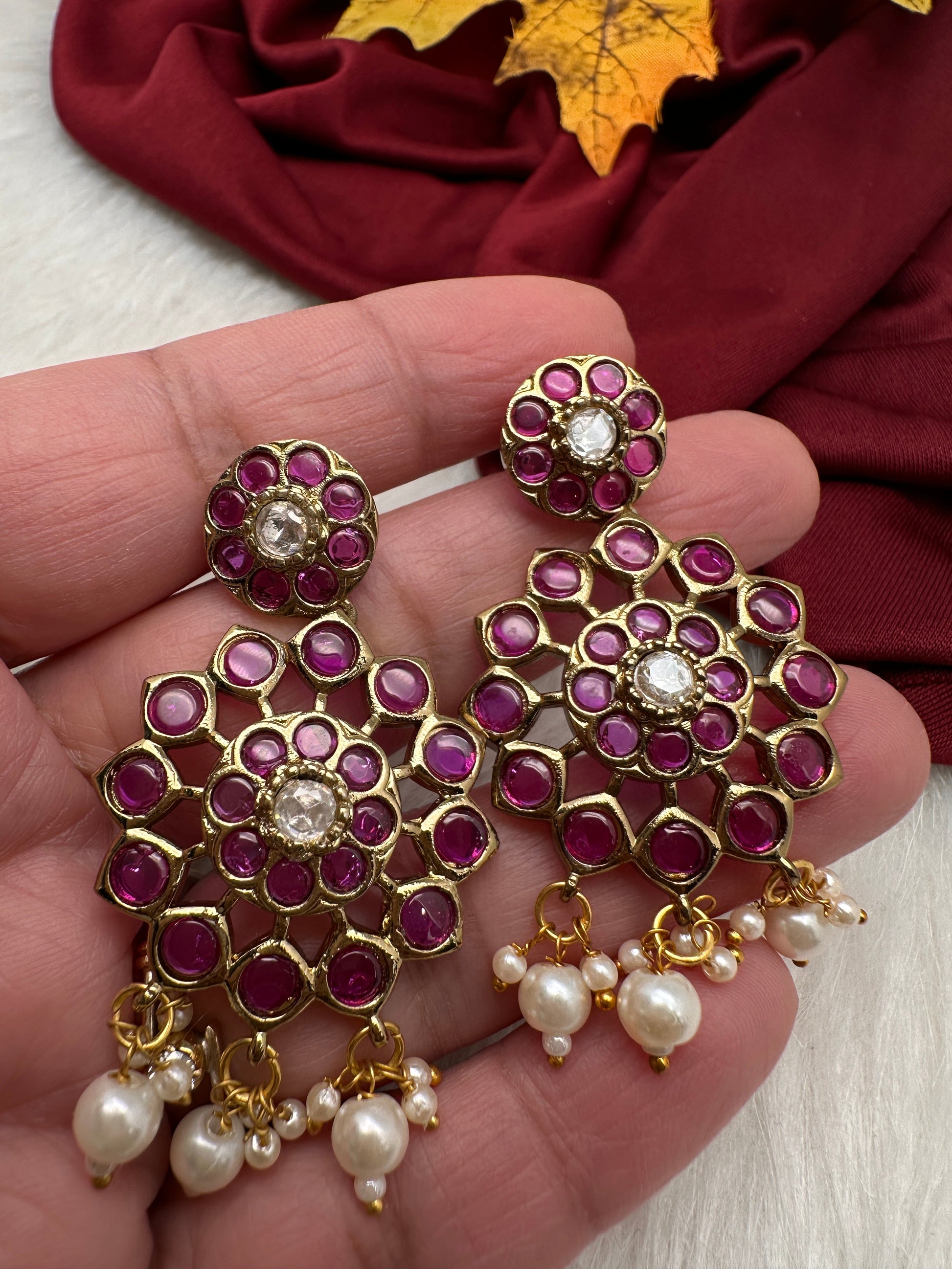 Matte Kemp Color Stone Short Necklace - Red