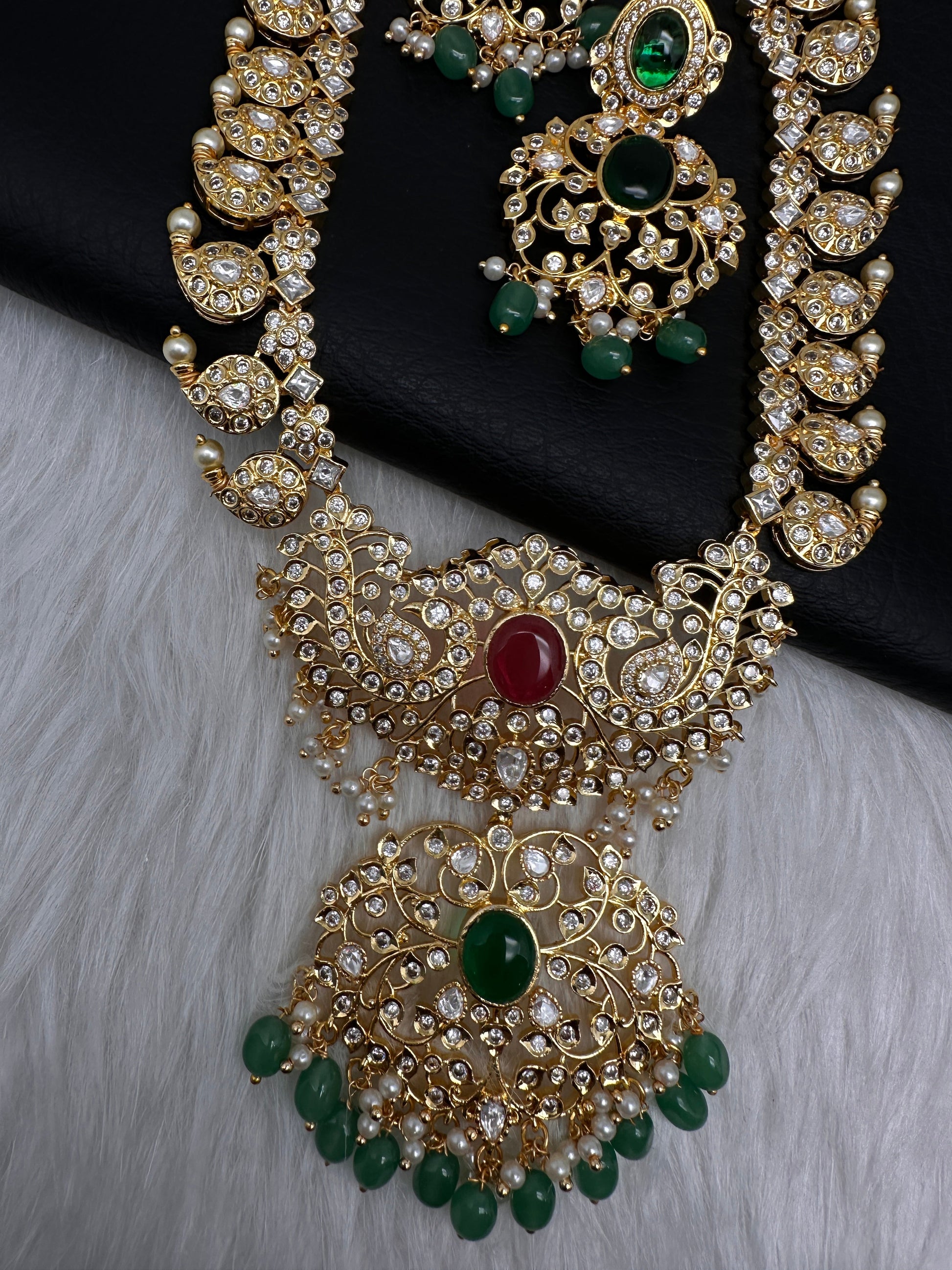 CZ Ethnic Color Stone Short Mango Necklace - Multi