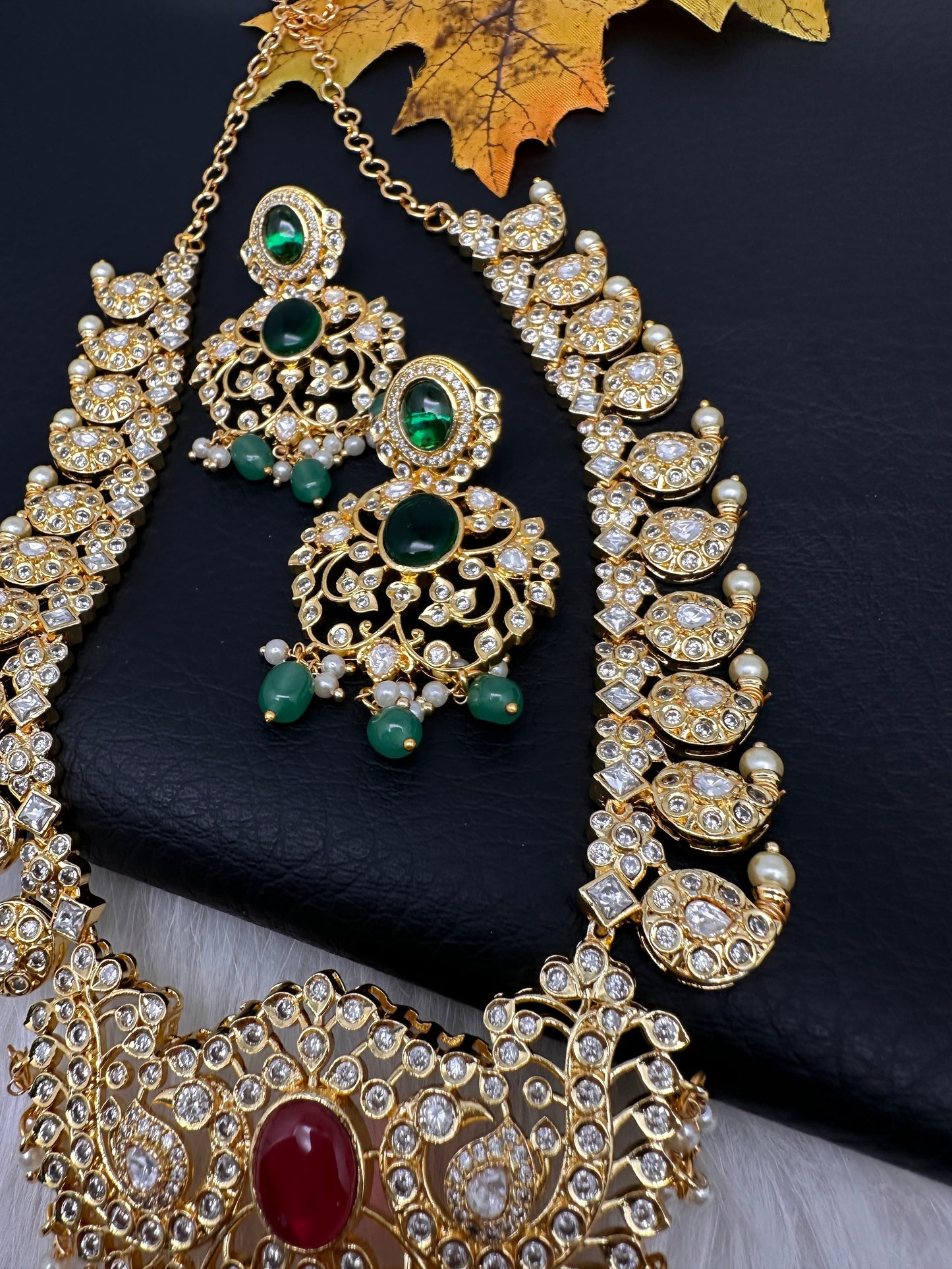 CZ Ethnic Color Stone Short Mango Necklace - Multi