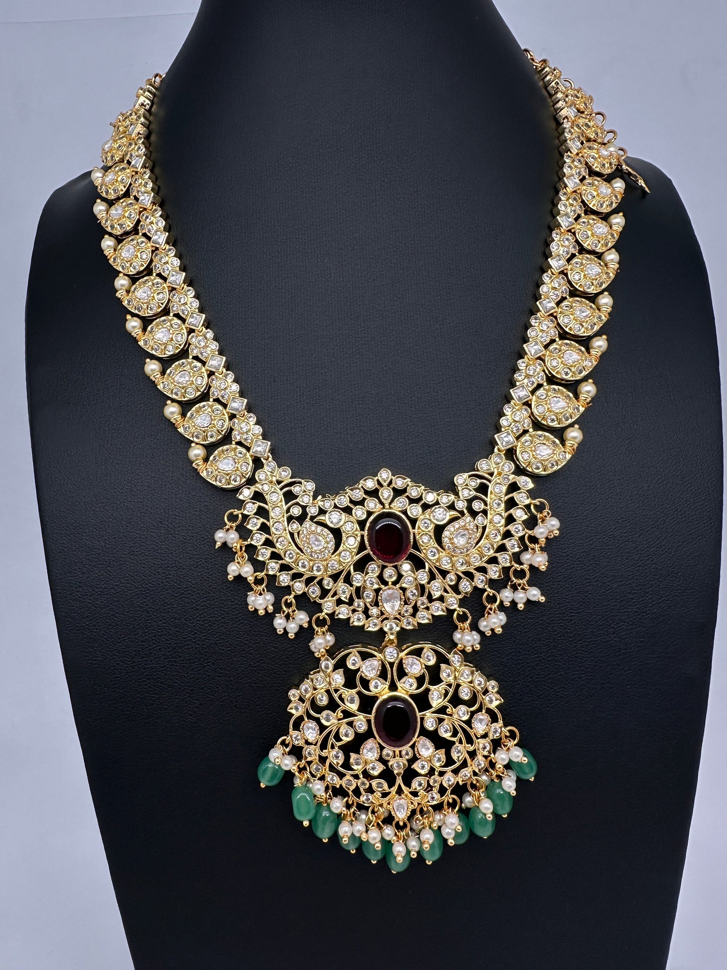 CZ Ethnic Color Stone Short Mango Necklace - Multi