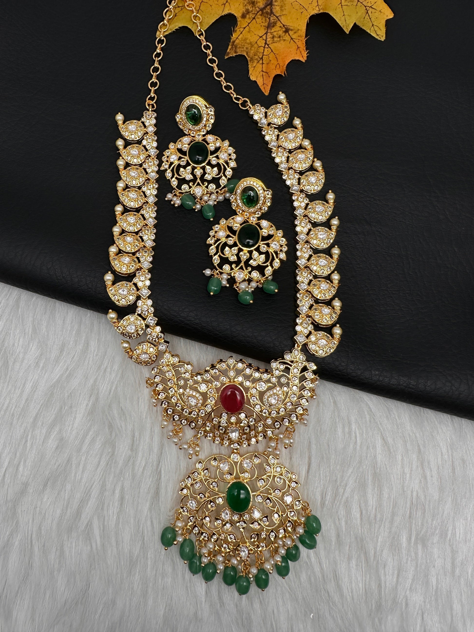 CZ Ethnic Color Stone Short Mango Necklace - Multi