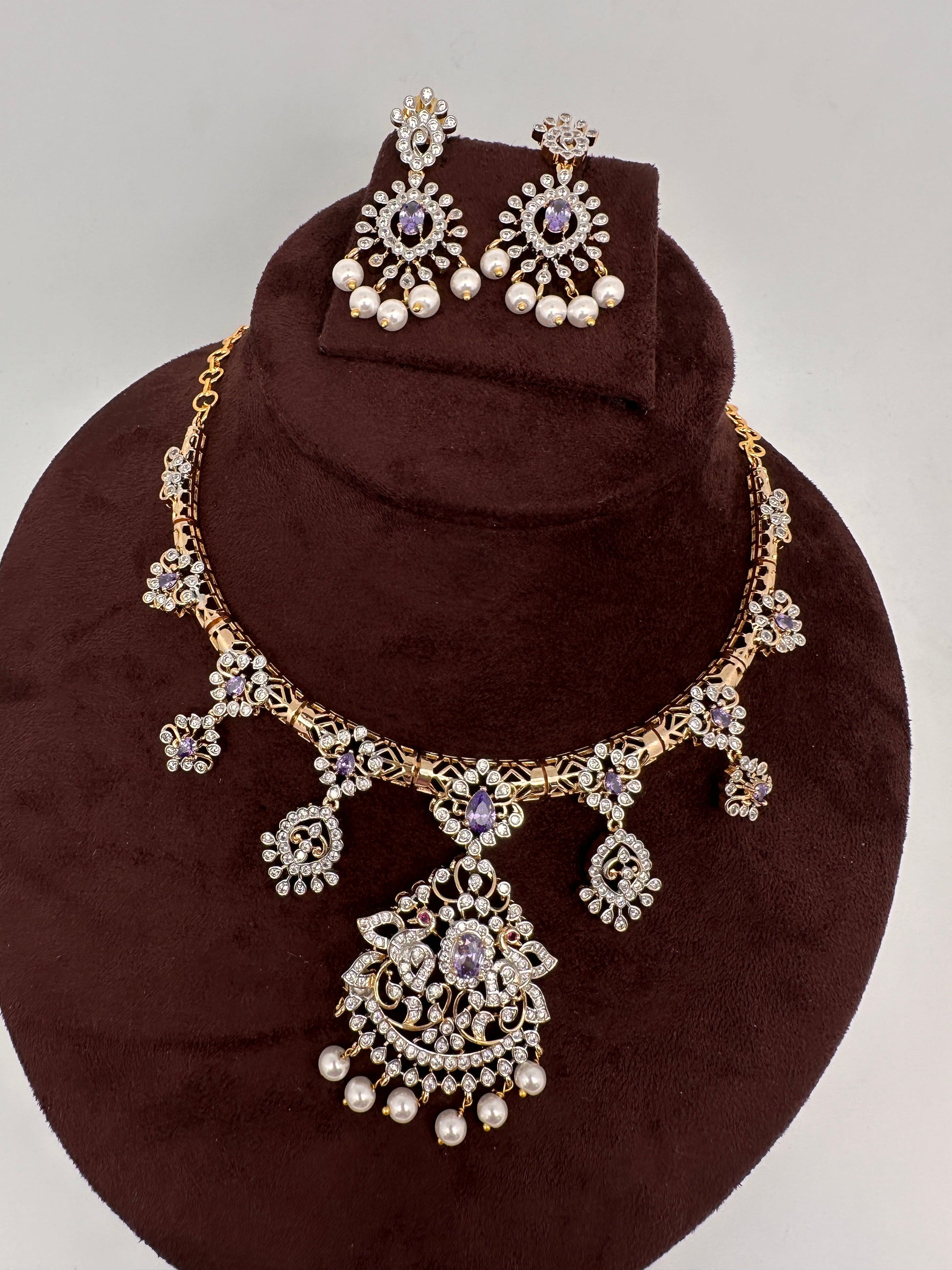 AD  Kanthi Short Necklace - Purple