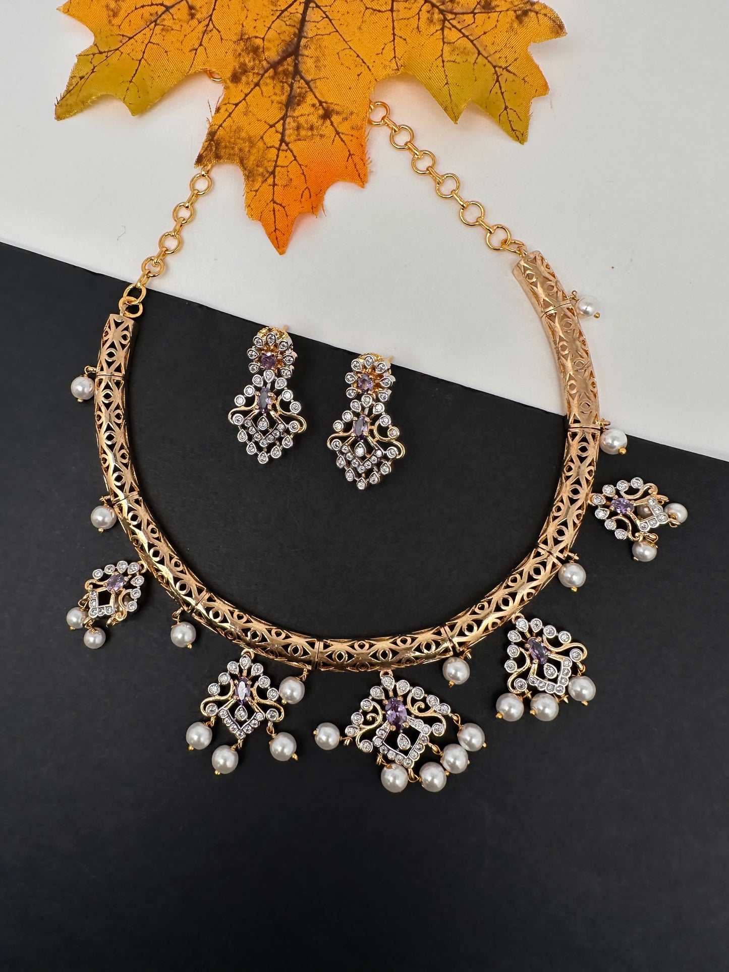 AD  Kanthi Short Necklace - Purple