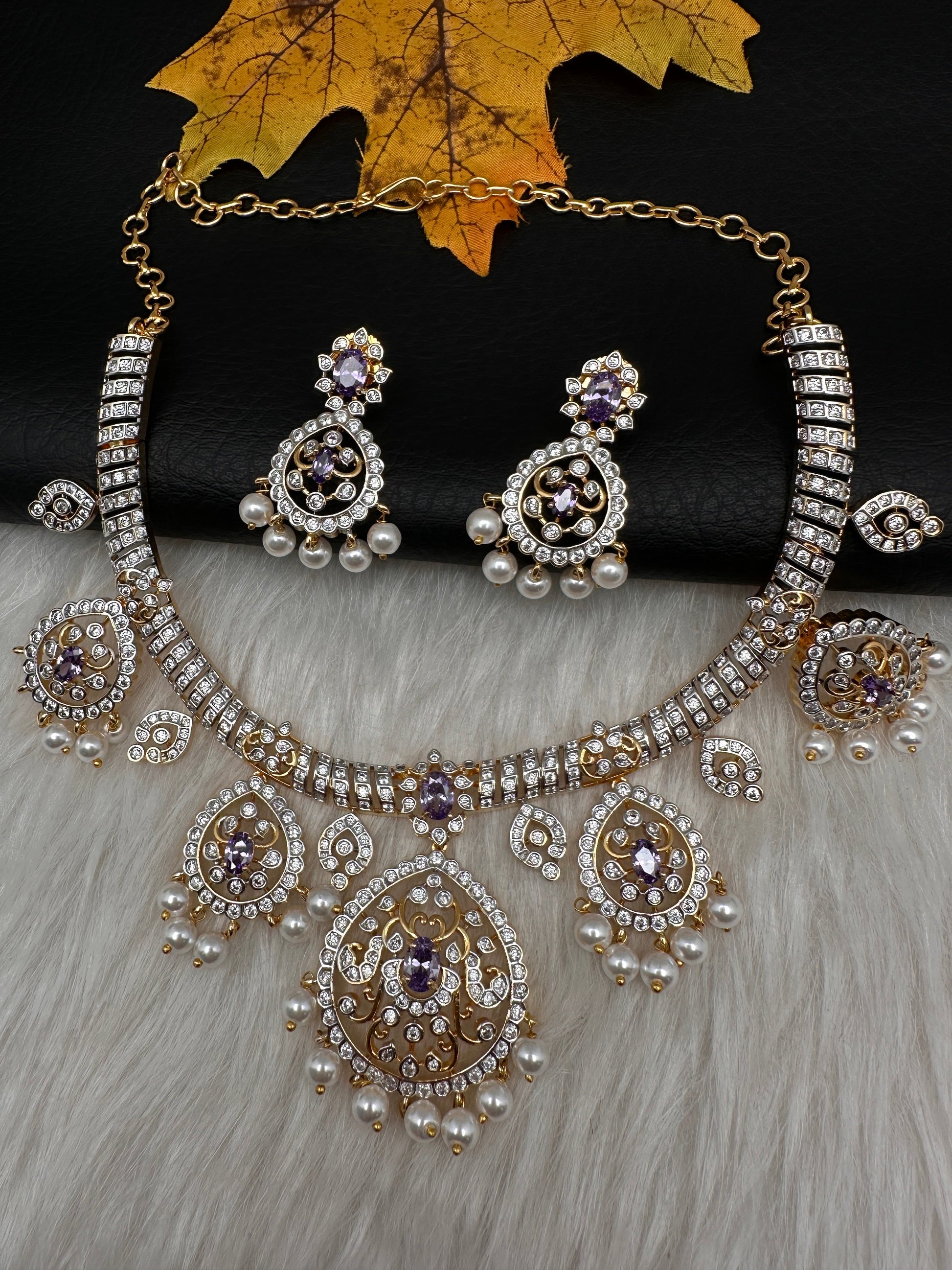 AD  Kanthi Short Necklace - Purple