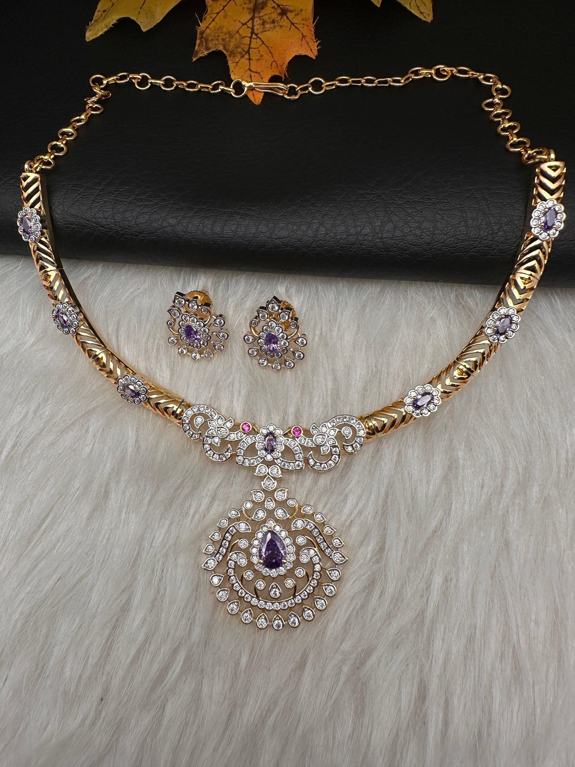 AD  Kanthi Short Necklace - Purple