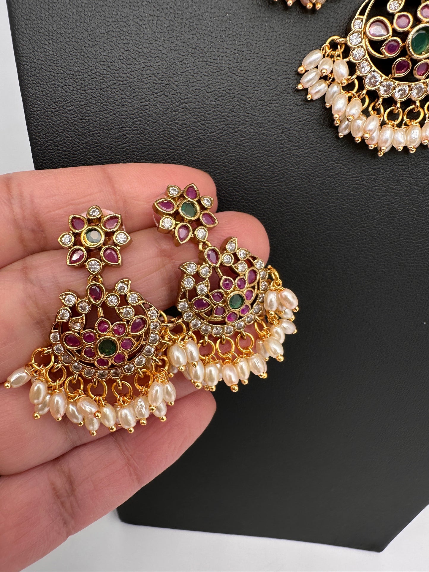 Kempu Matte Rice Pearls Guttapusalu Short Necklace