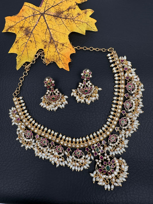 Kempu Matte Rice Pearls Guttapusalu Short Necklace