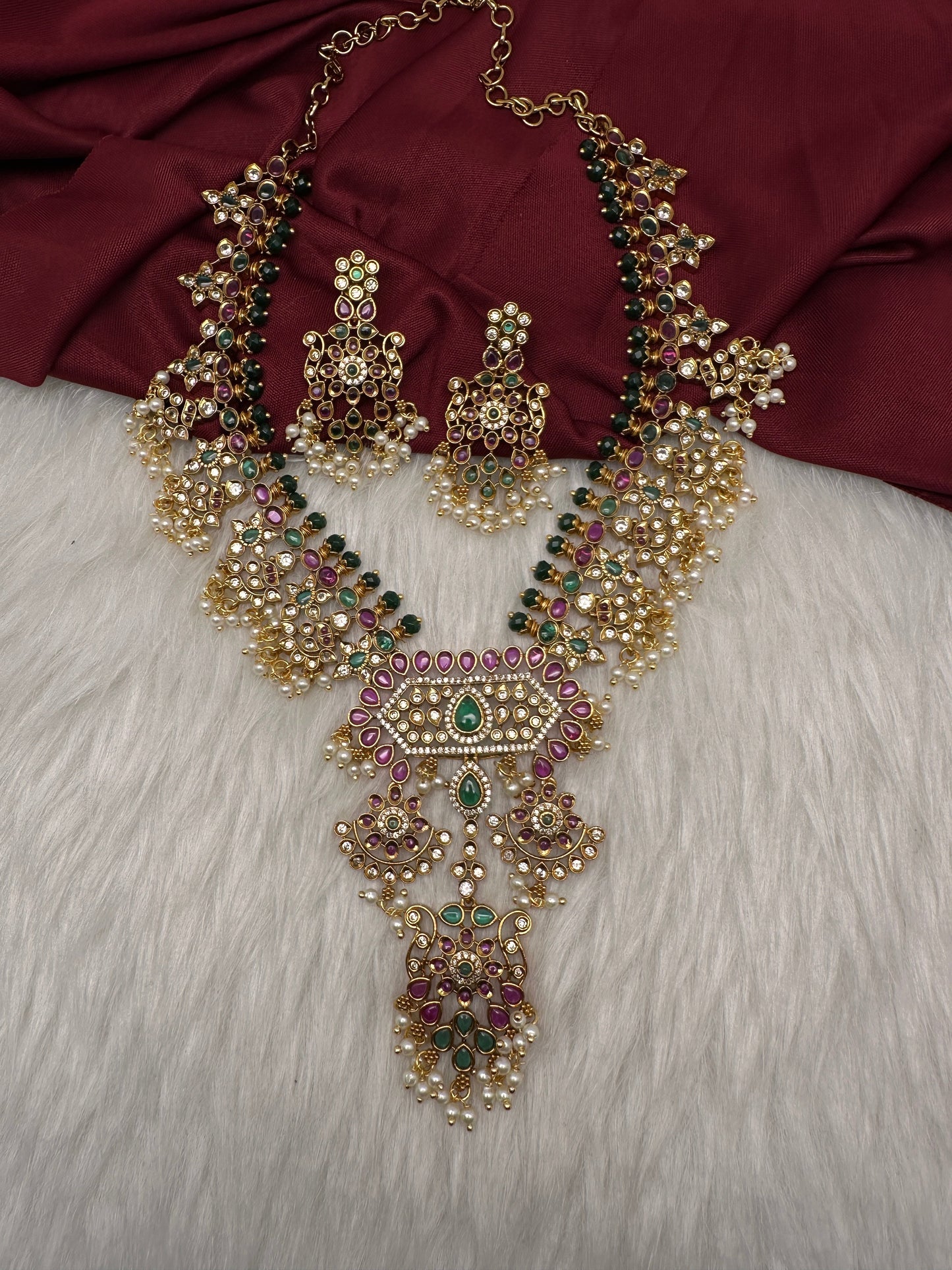 CZ Kempu Matte Guttapusalu Short Necklace