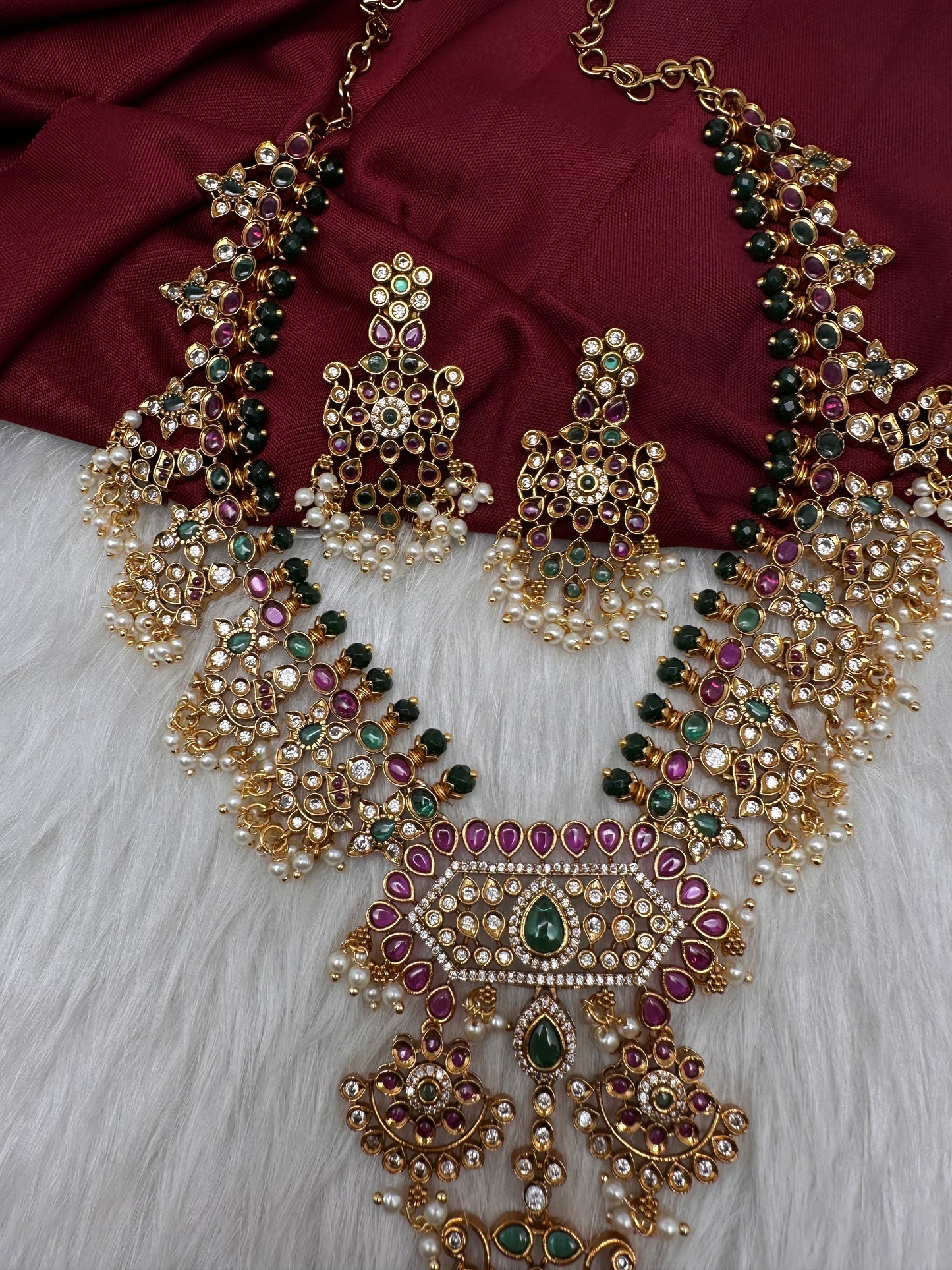 CZ Kempu Matte Guttapusalu Short Necklace