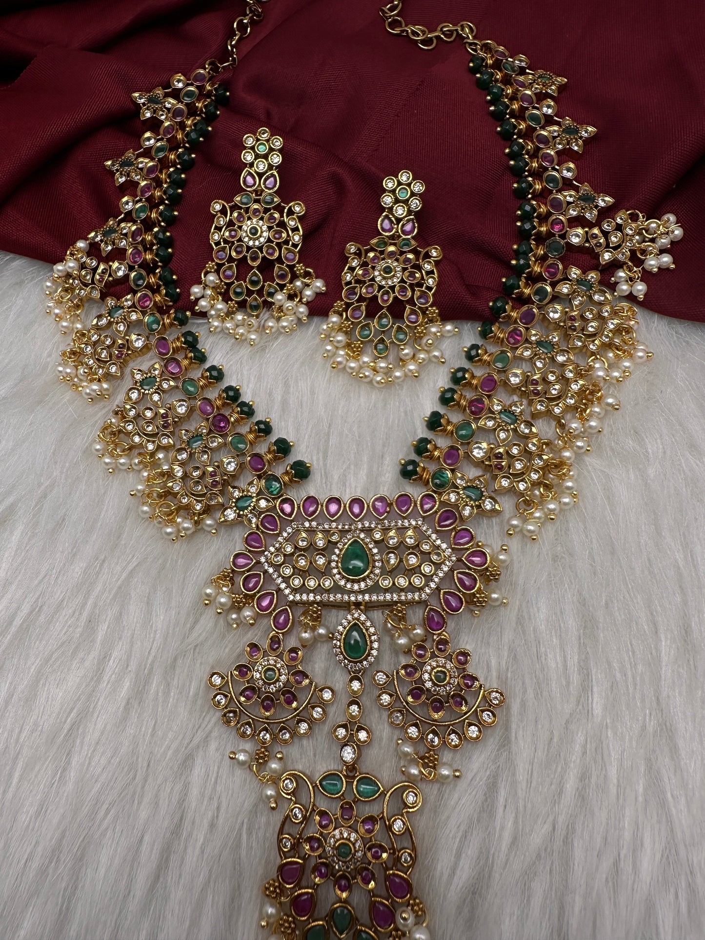 CZ Kempu Matte Guttapusalu Short Necklace