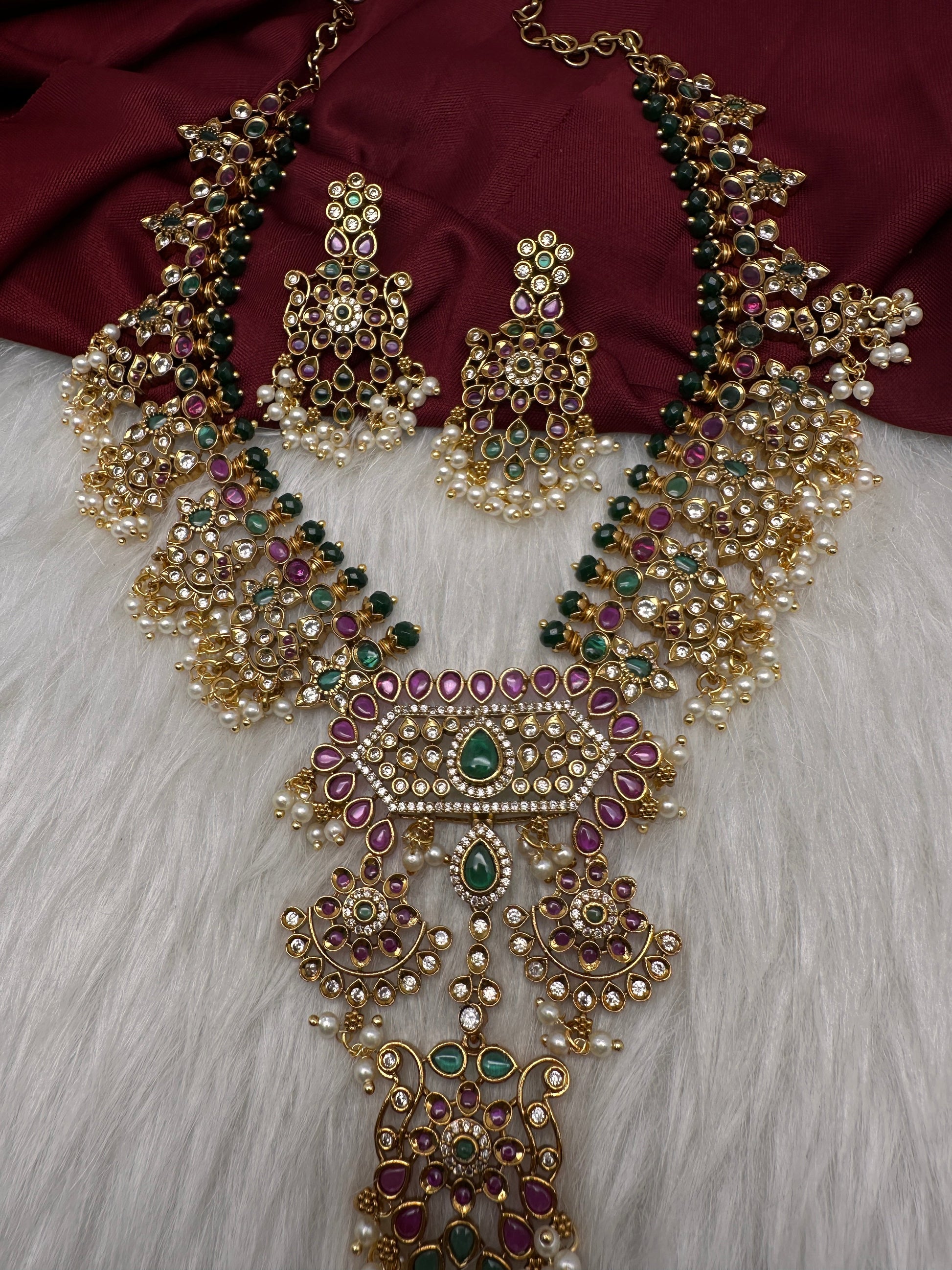 CZ Kempu Matte Guttapusalu Short Necklace