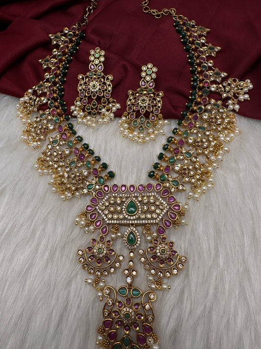 CZ Kempu Matte Guttapusalu Short Necklace