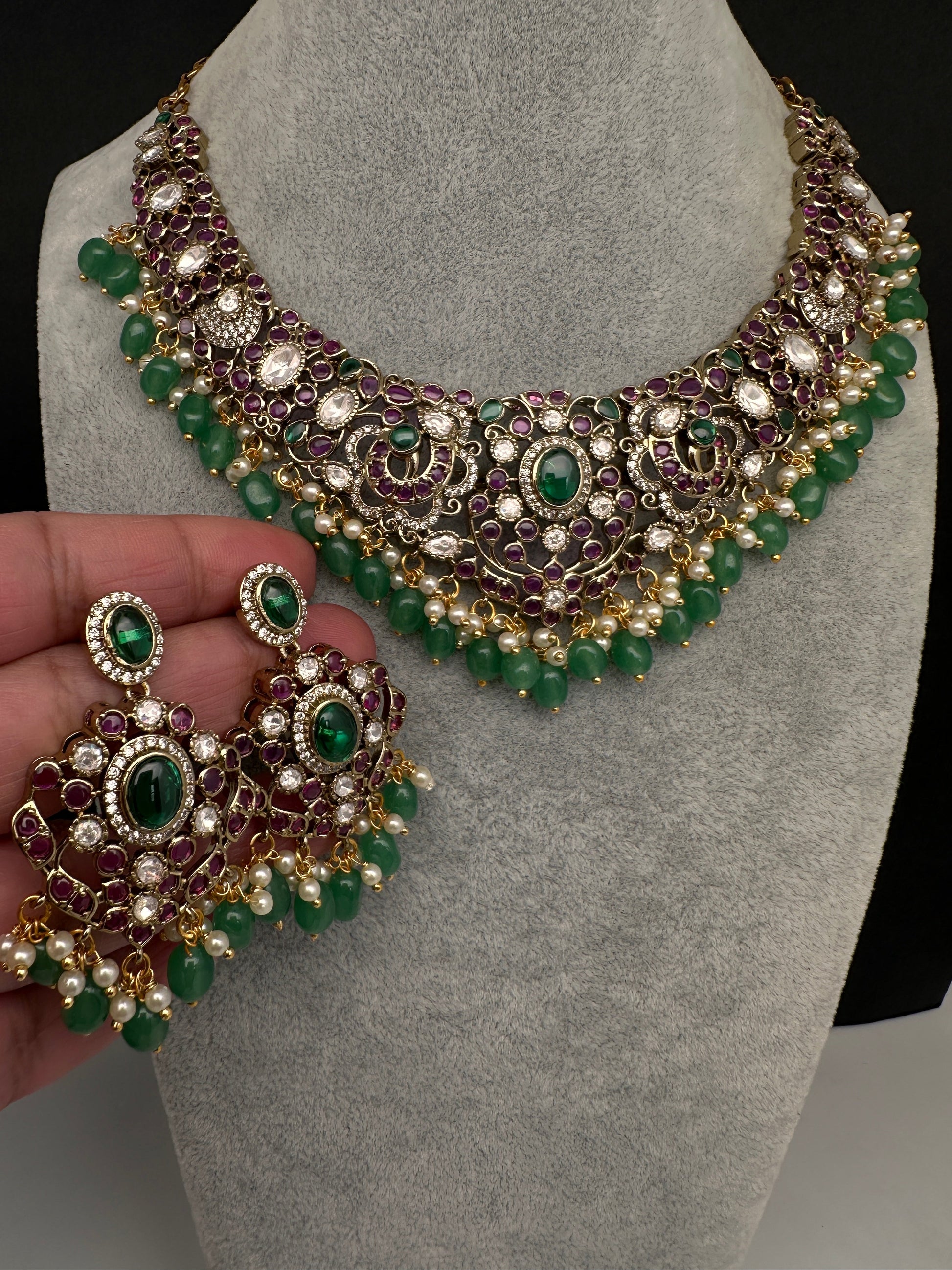 Kempu Matte Heritage Style Ethnic Short Necklace - Multi