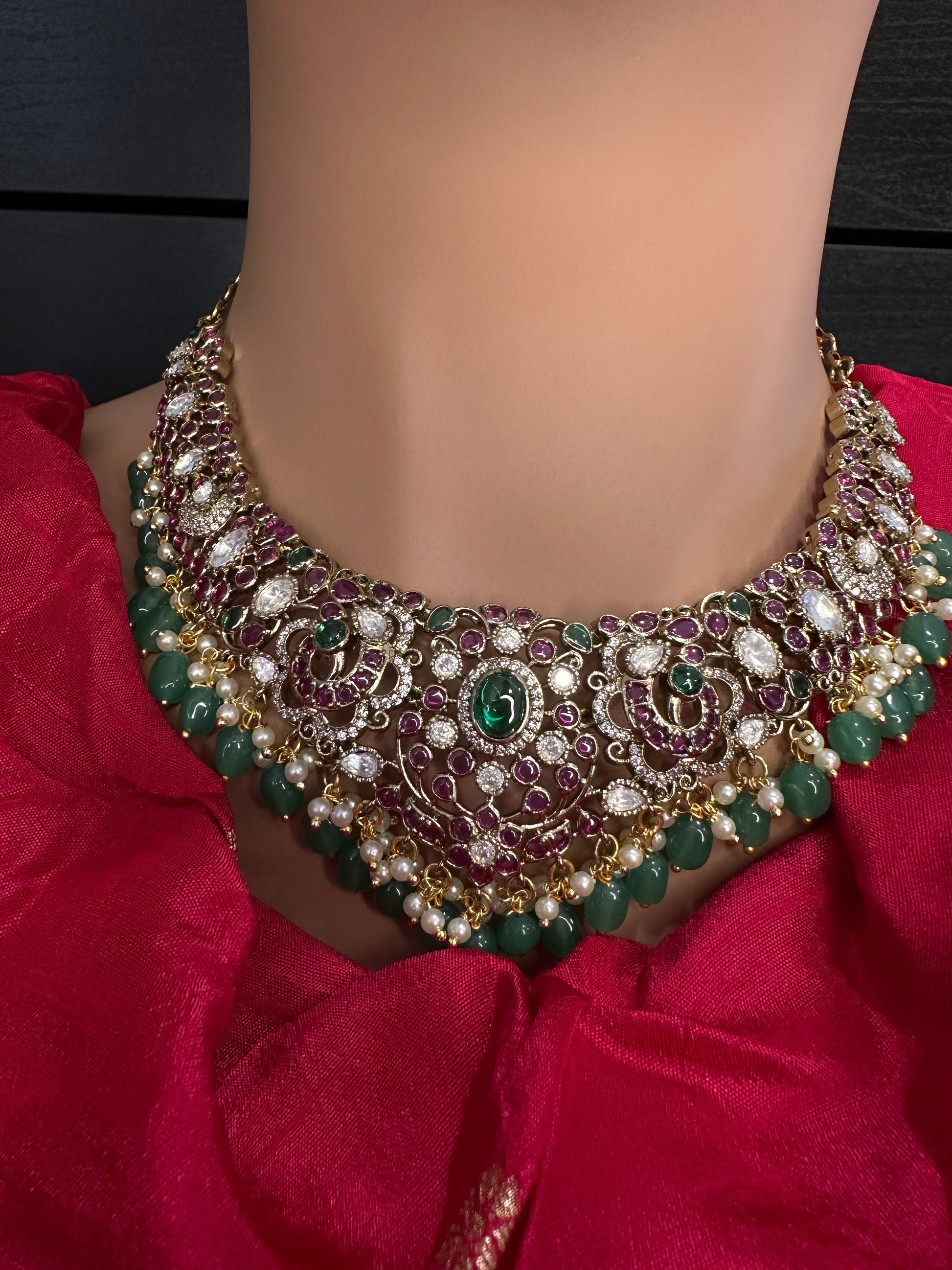 Kempu Matte Heritage Style Ethnic Short Necklace - Multi