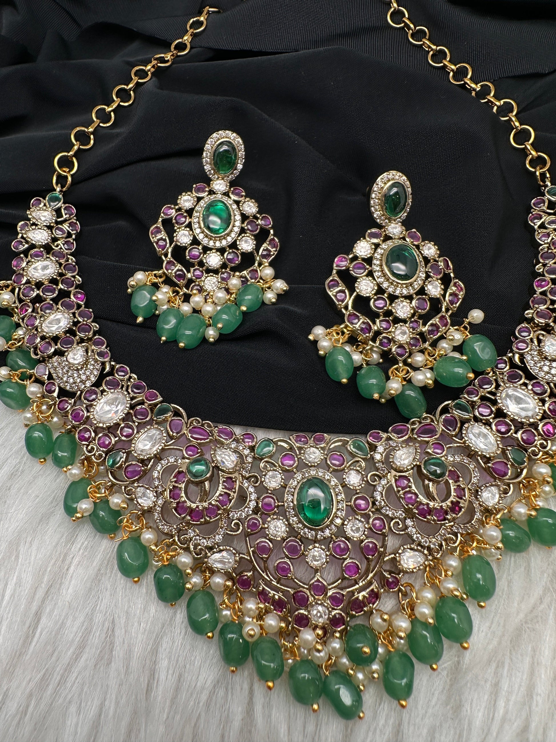 Kempu Matte Heritage Style Ethnic Short Necklace - Multi