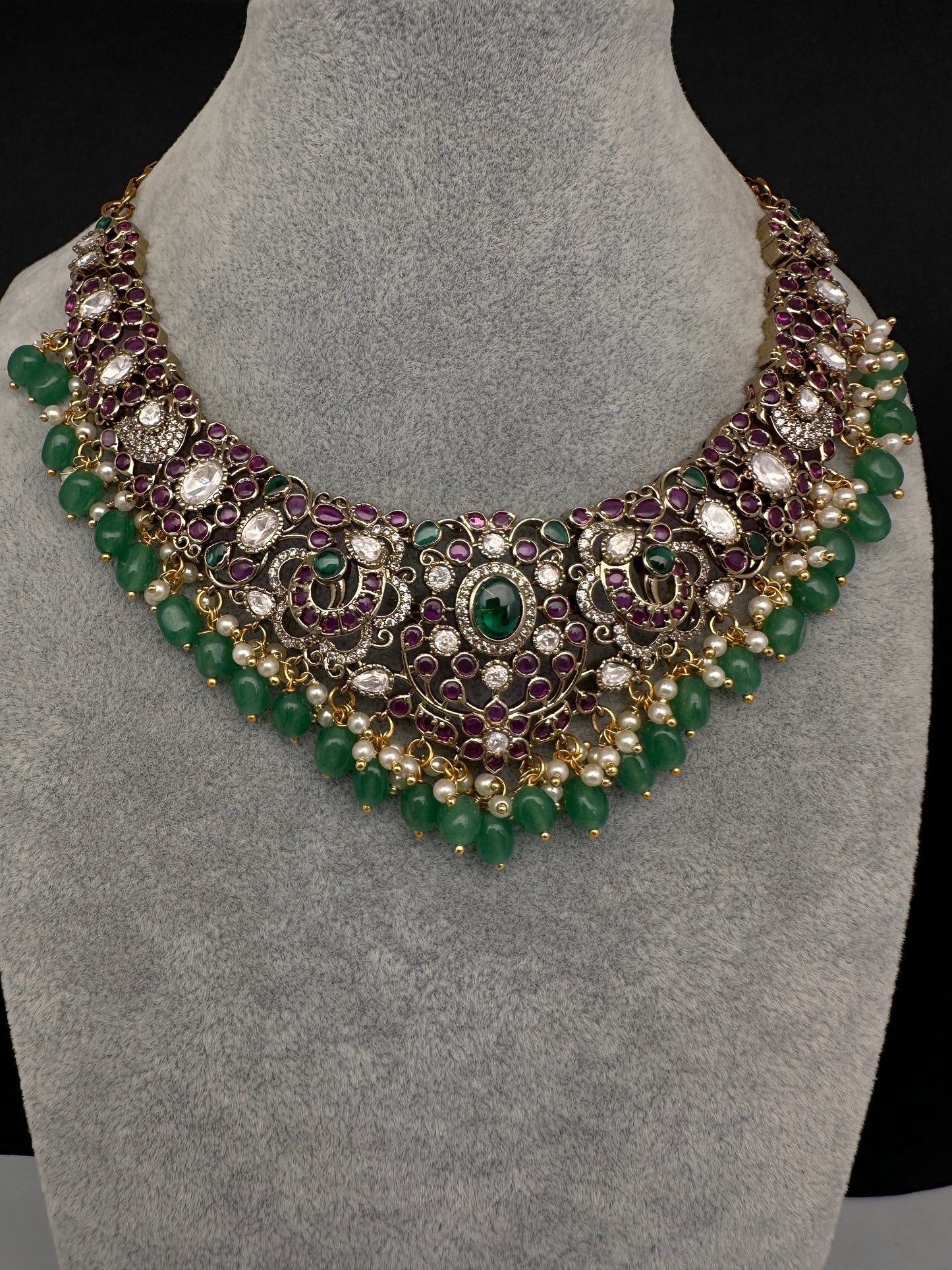 Kempu Matte Heritage Style Ethnic Short Necklace - Multi