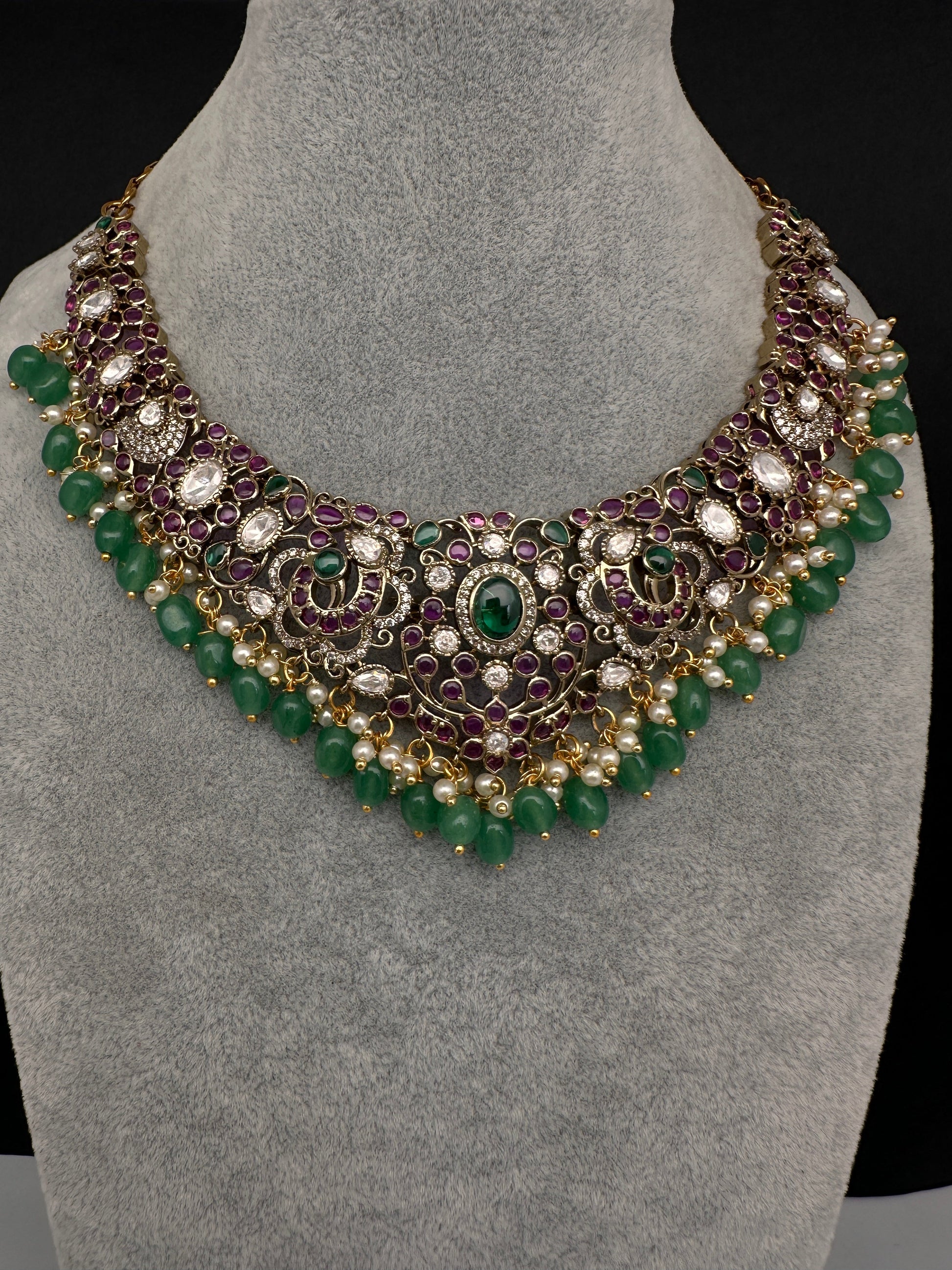 Kempu Matte Heritage Style Ethnic Short Necklace - Multi