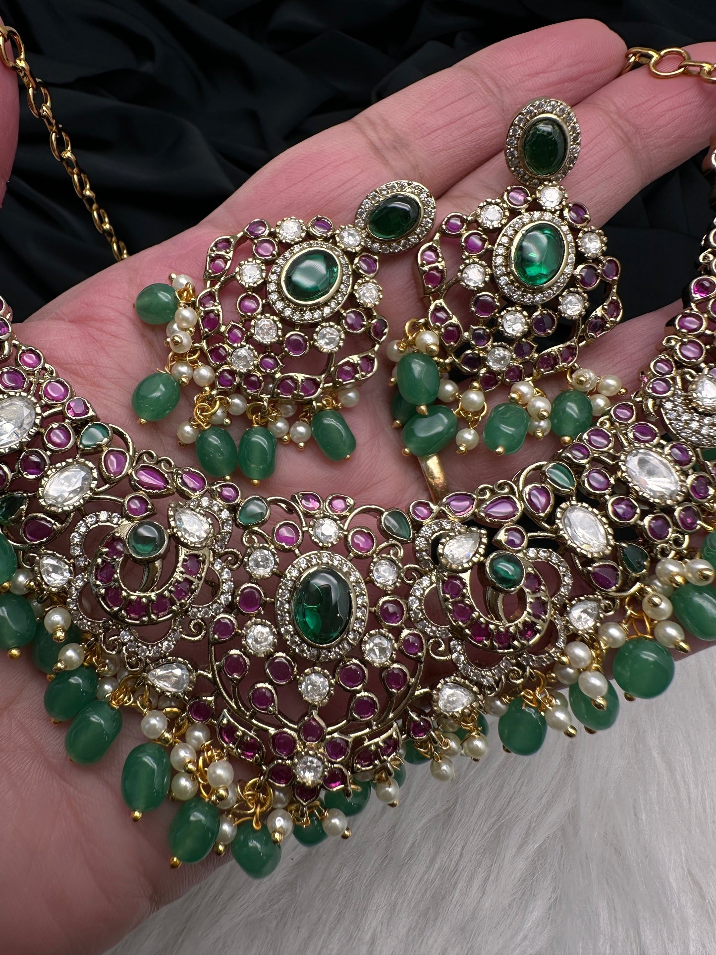 Kempu Matte Heritage Style Ethnic Short Necklace - Multi