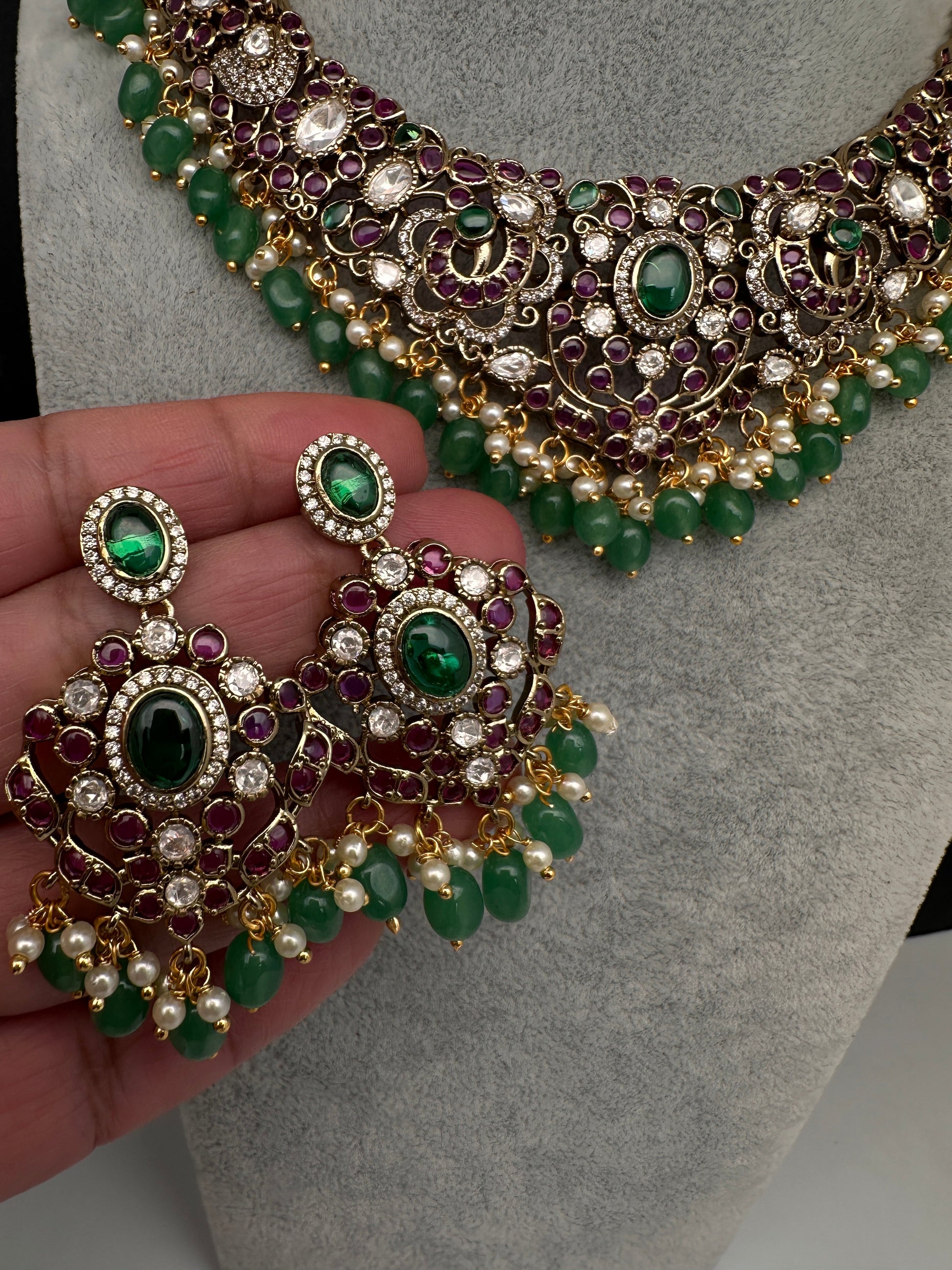 Kempu Matte Heritage Style Ethnic Short Necklace - Multi