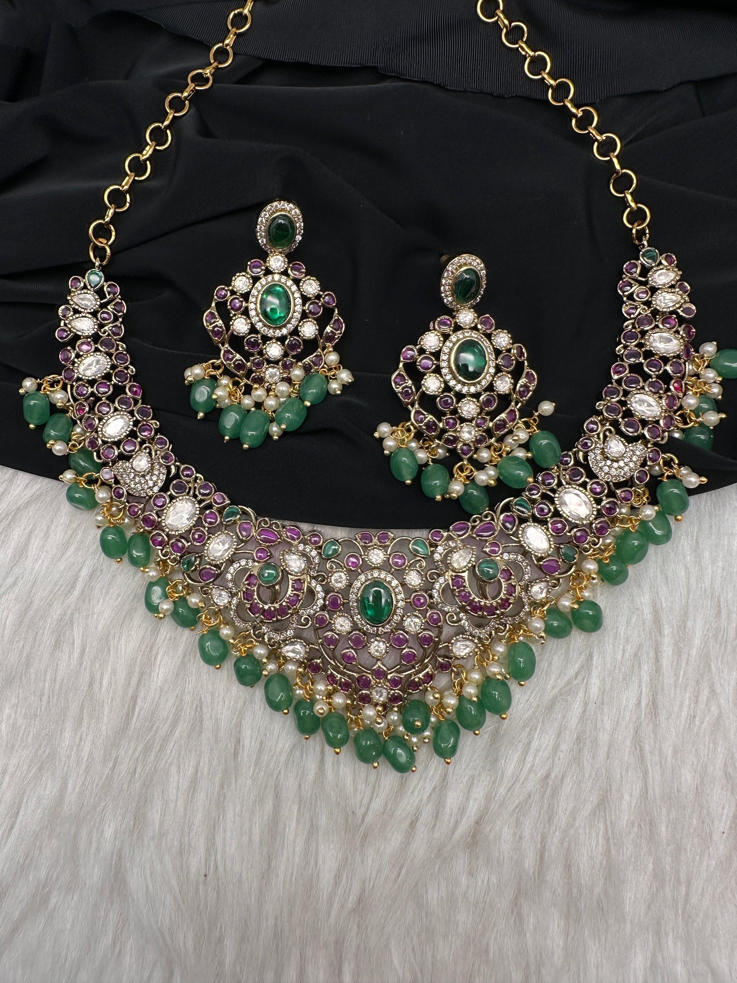 Kempu Matte Heritage Style Ethnic Short Necklace - Multi