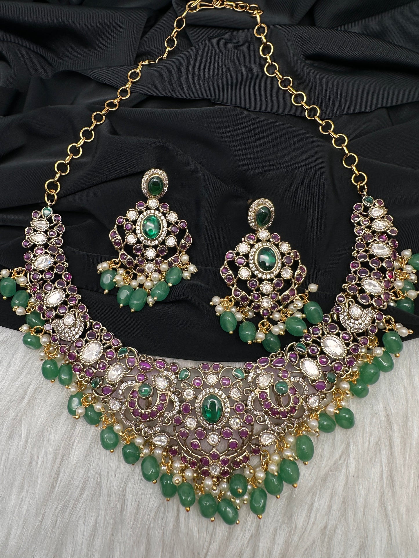 Kempu Matte Heritage Style Ethnic Short Necklace - Multi