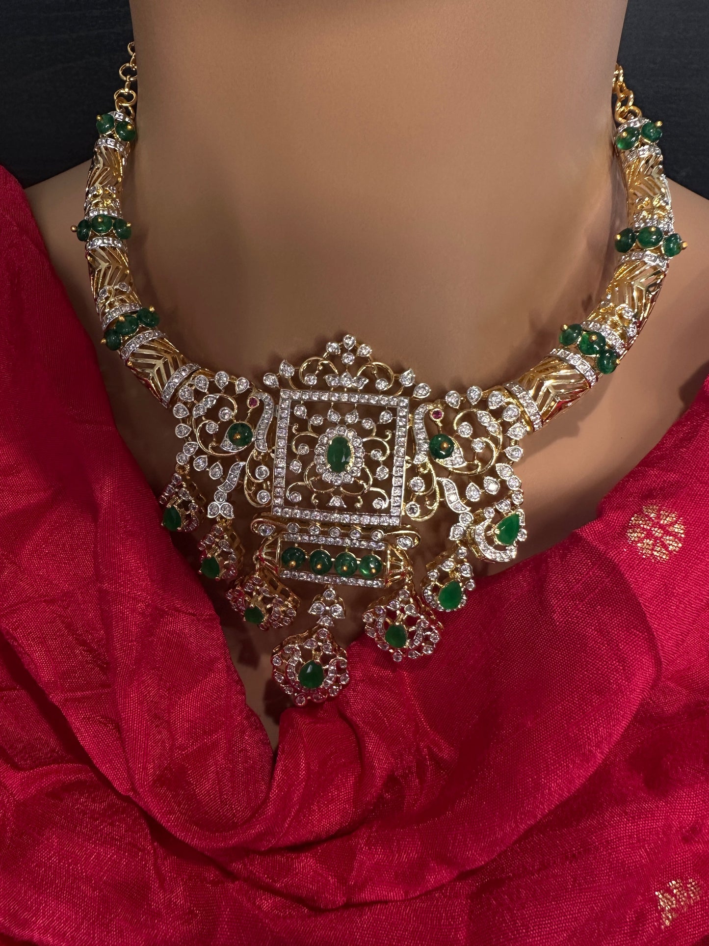 AD Color Stone Kanthi Short Necklace - Multi