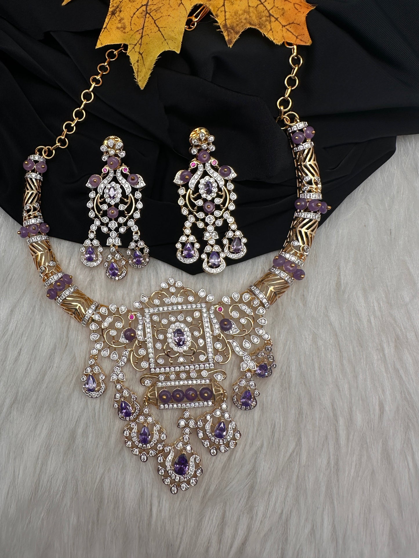 AD Color Stone Kanthi Short Necklace - Purple