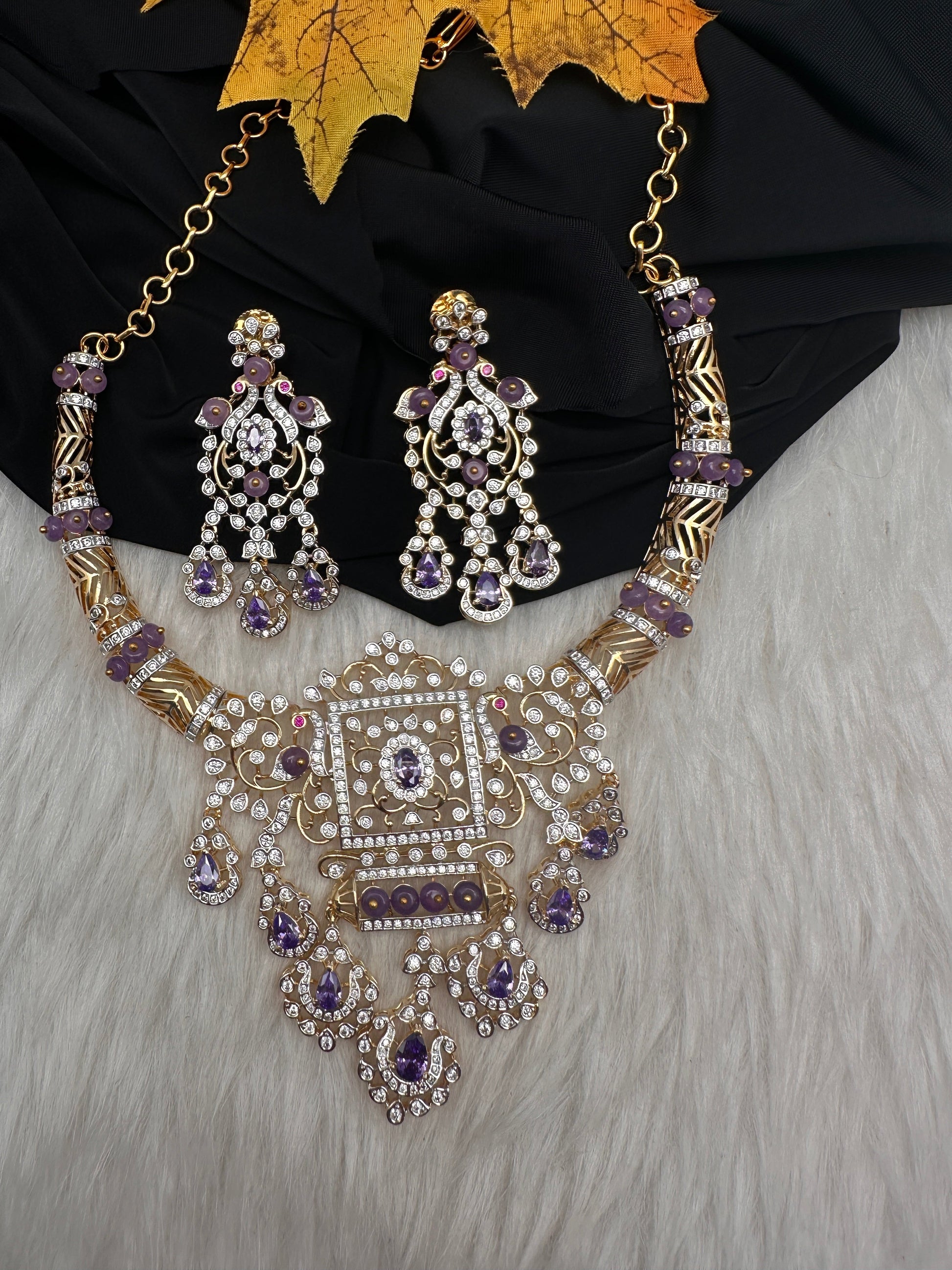 AD Color Stone Kanthi Short Necklace - Purple