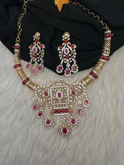 AD Color Stone Kanthi Short Necklace - Red