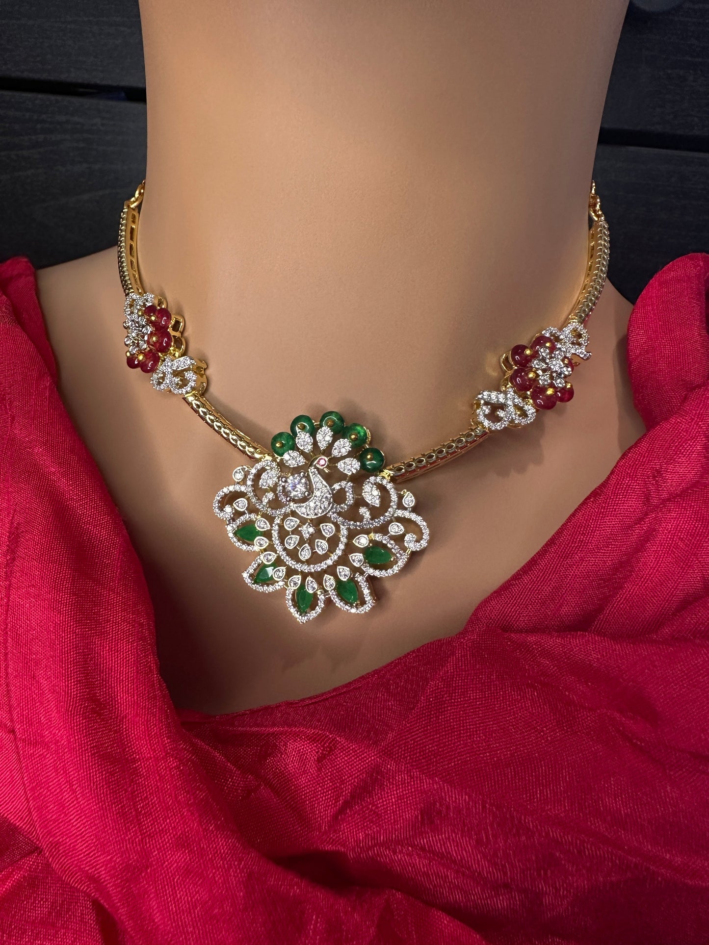 AD Color Stone Kanthi Short Necklace - Multi