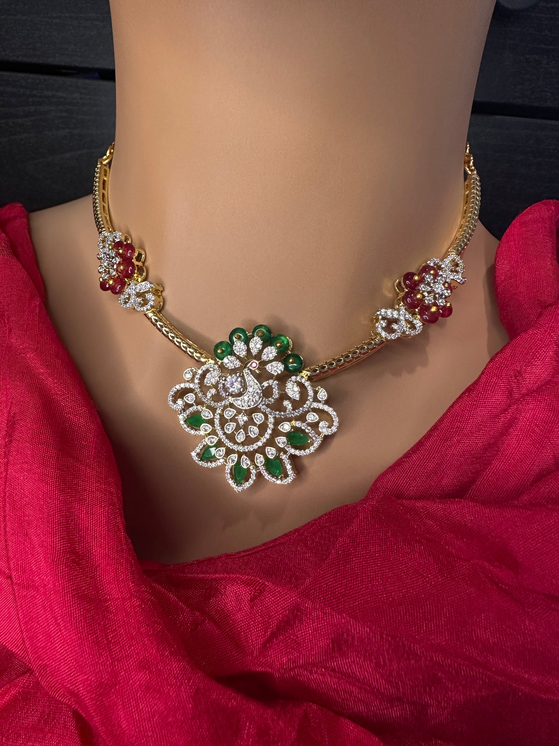 AD Color Stone Kanthi Short Necklace - Multi