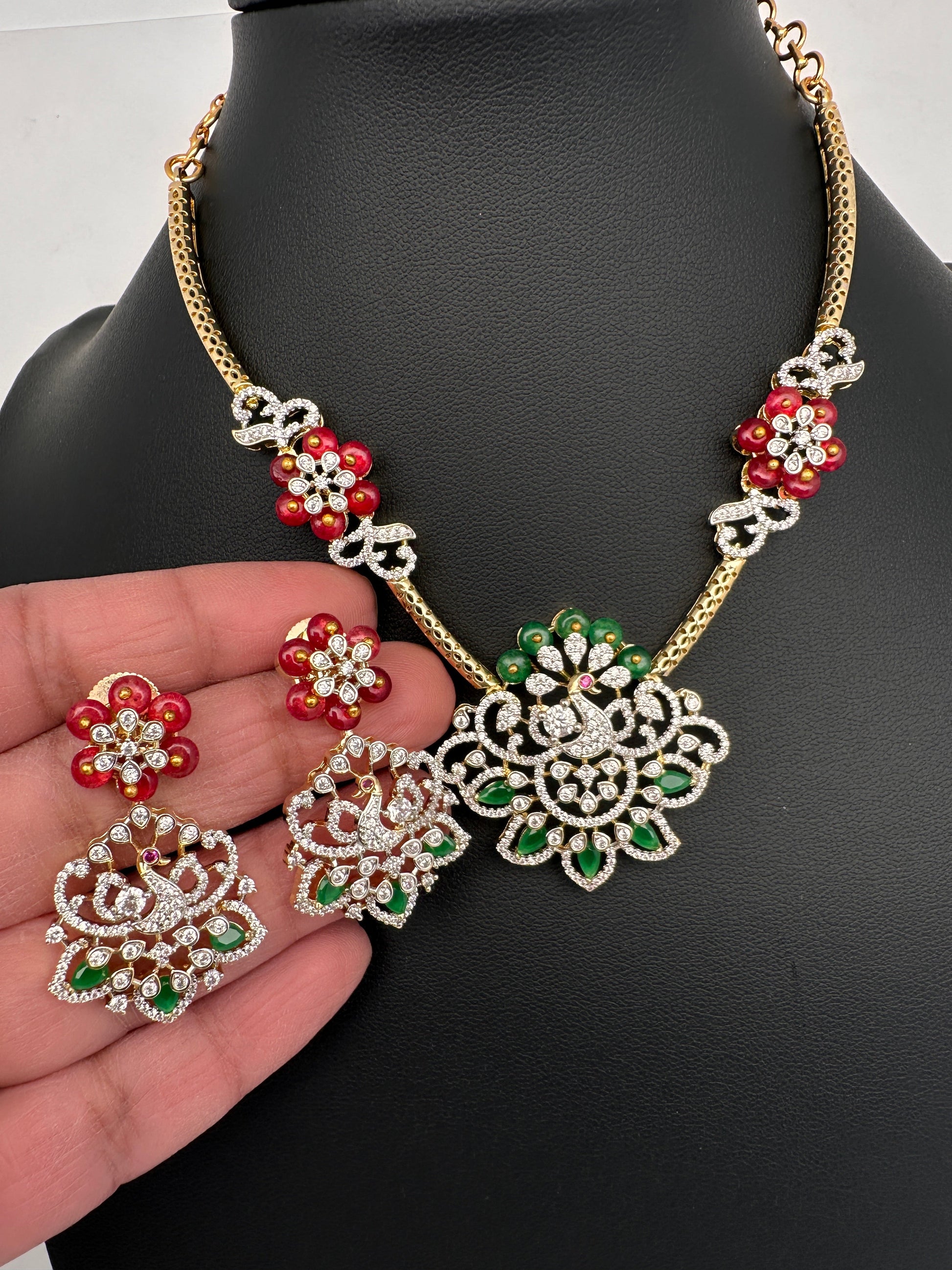 AD Color Stone Kanthi Short Necklace - Multi