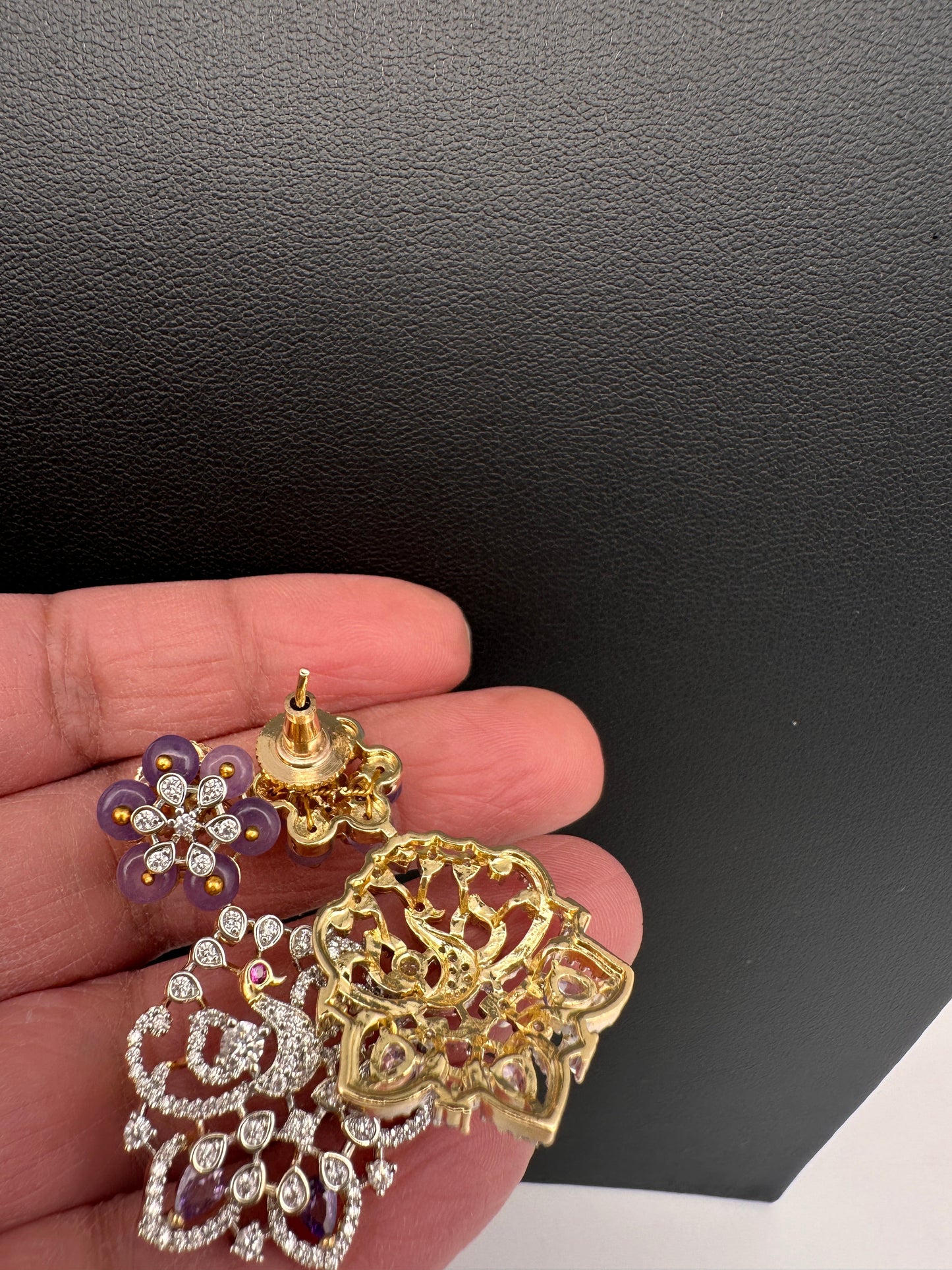 AD Color Stone Kanthi Short Necklace - Purple