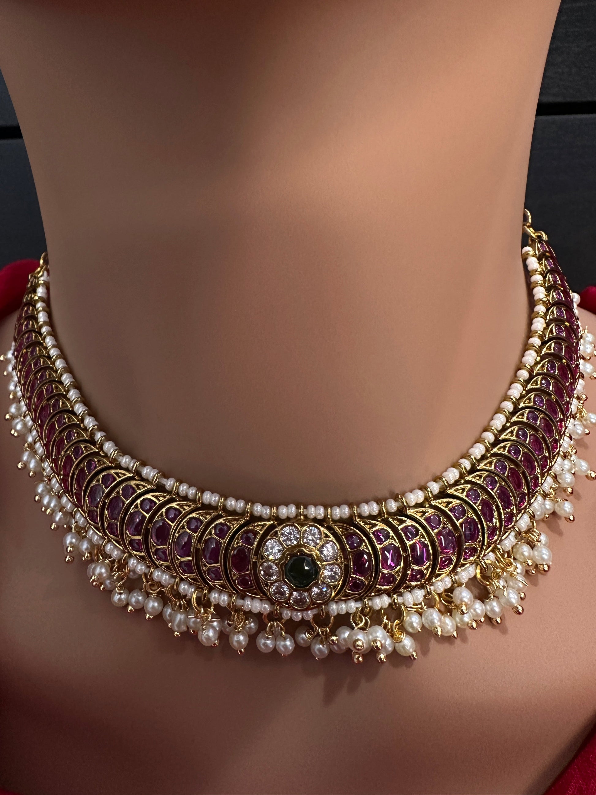 Matte Kemp Detachable Pendent Neckline Short Necklace - Green