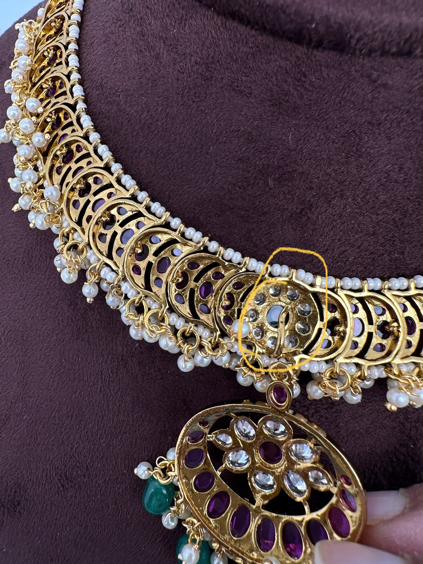 Matte Kemp Detachable Pendent Neckline Short Necklace - Green