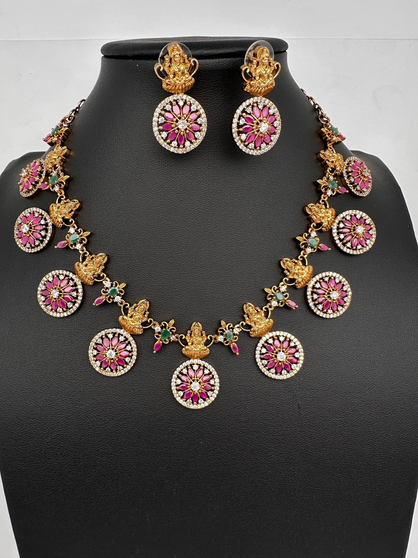 Matte Goddess Lakshmi Red CZ Short Necklace