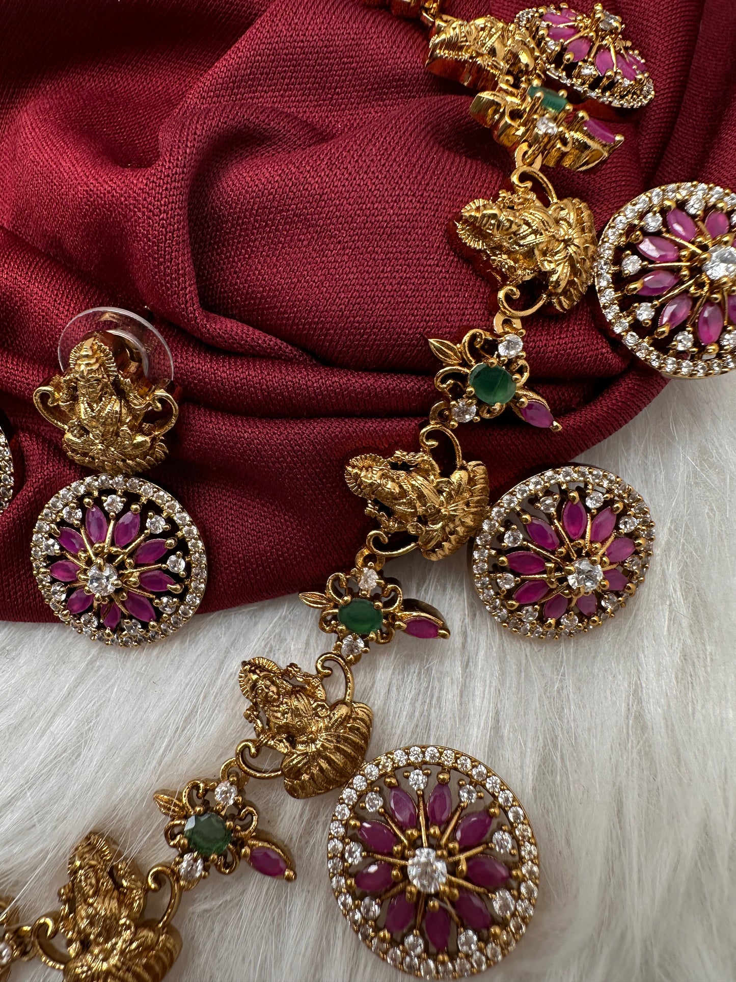 Matte Goddess Lakshmi Red CZ Short Necklace