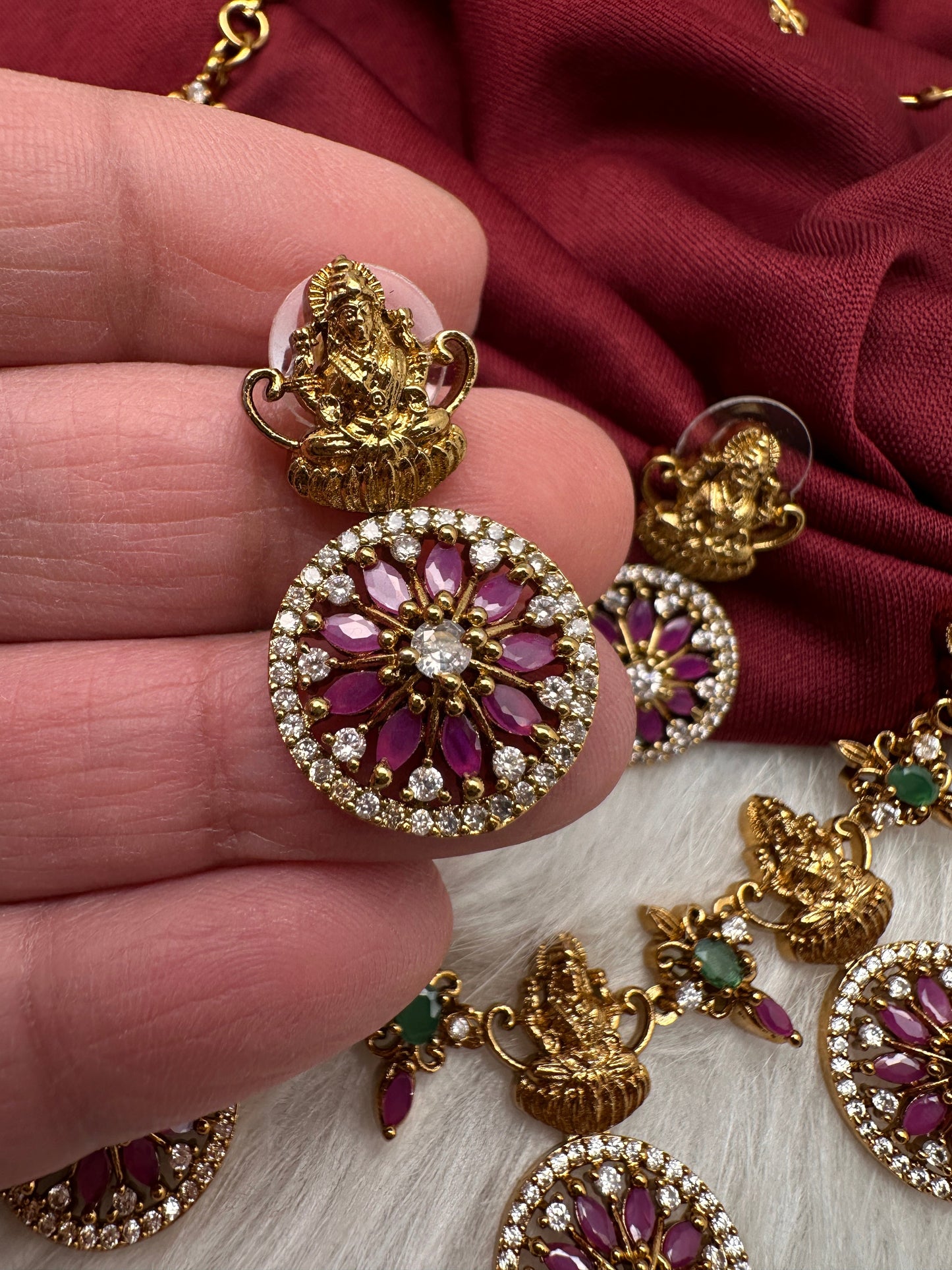 Matte Goddess Lakshmi Red CZ Short Necklace