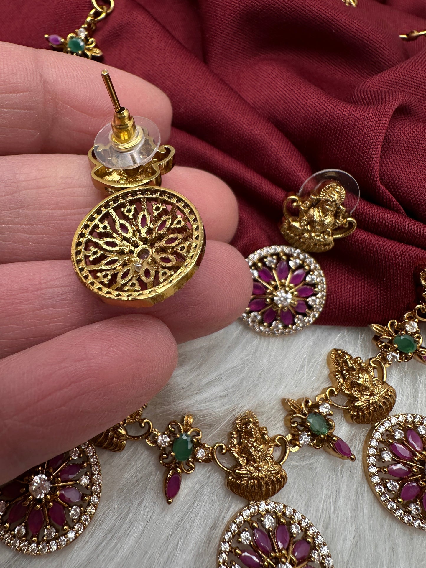 Matte Goddess Lakshmi Red CZ Short Necklace