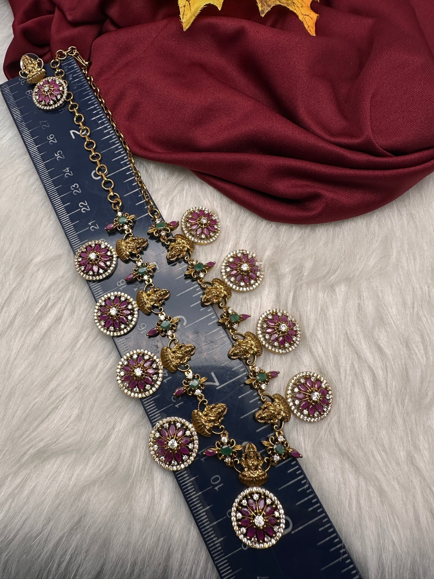 Matte Goddess Lakshmi Red CZ Short Necklace