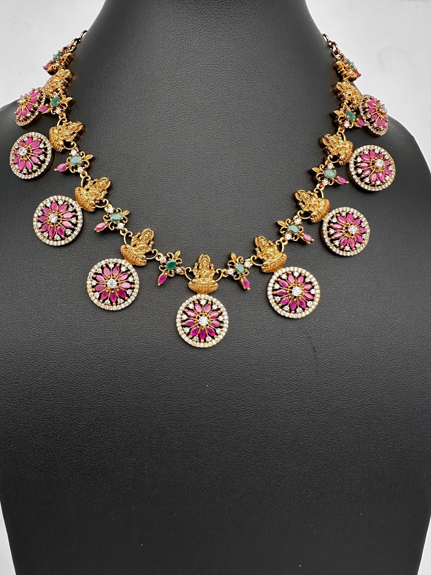 Matte Goddess Lakshmi Red CZ Short Necklace