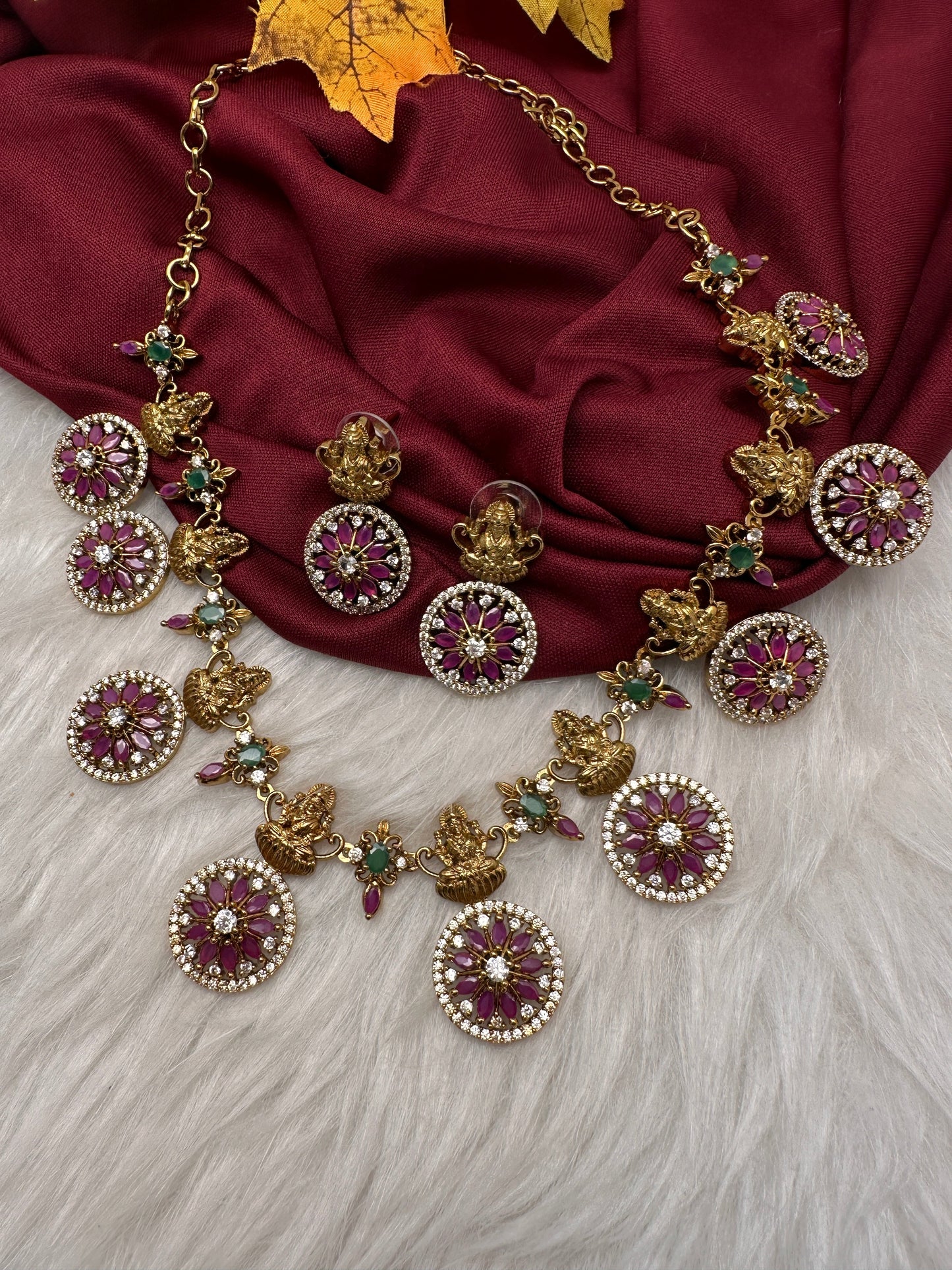 Matte Goddess Lakshmi Red CZ Short Necklace