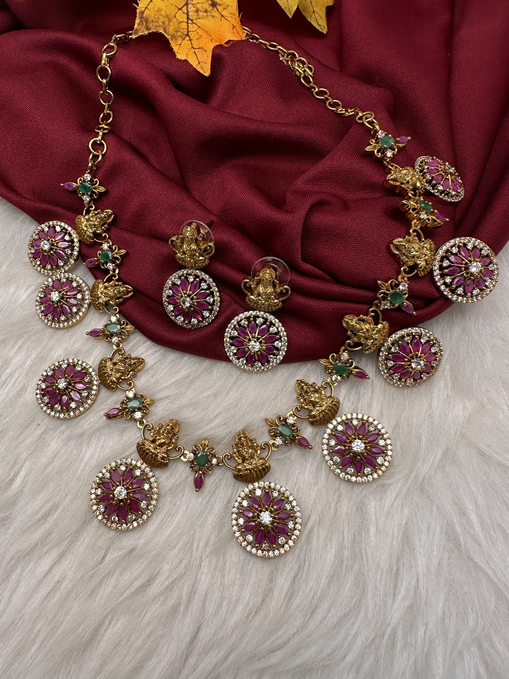 Matte Goddess Lakshmi Red CZ Short Necklace