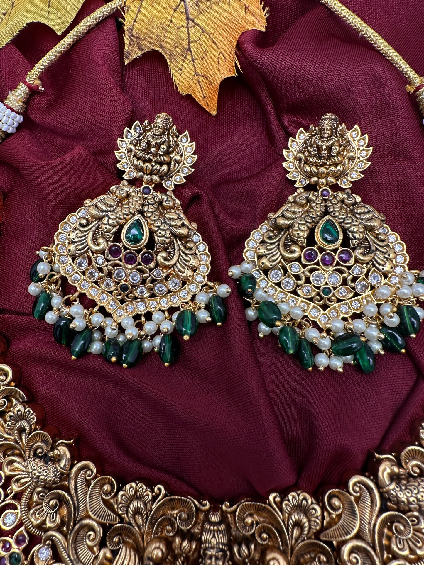 Kemp Goddess Lakshmi Peacock Nakshi Antique Matte Short Necklace