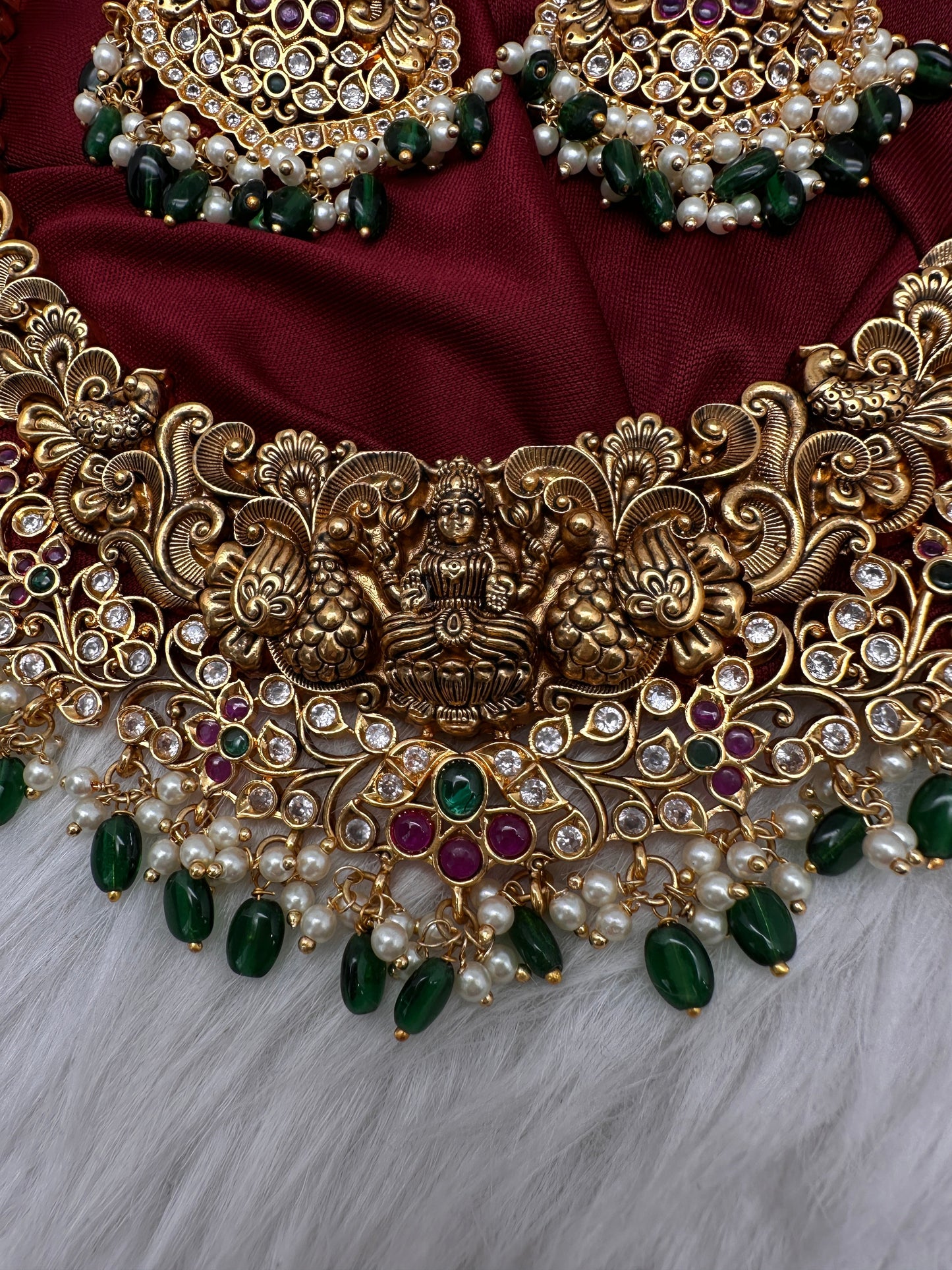 Kemp Goddess Lakshmi Peacock Nakshi Antique Matte Short Necklace