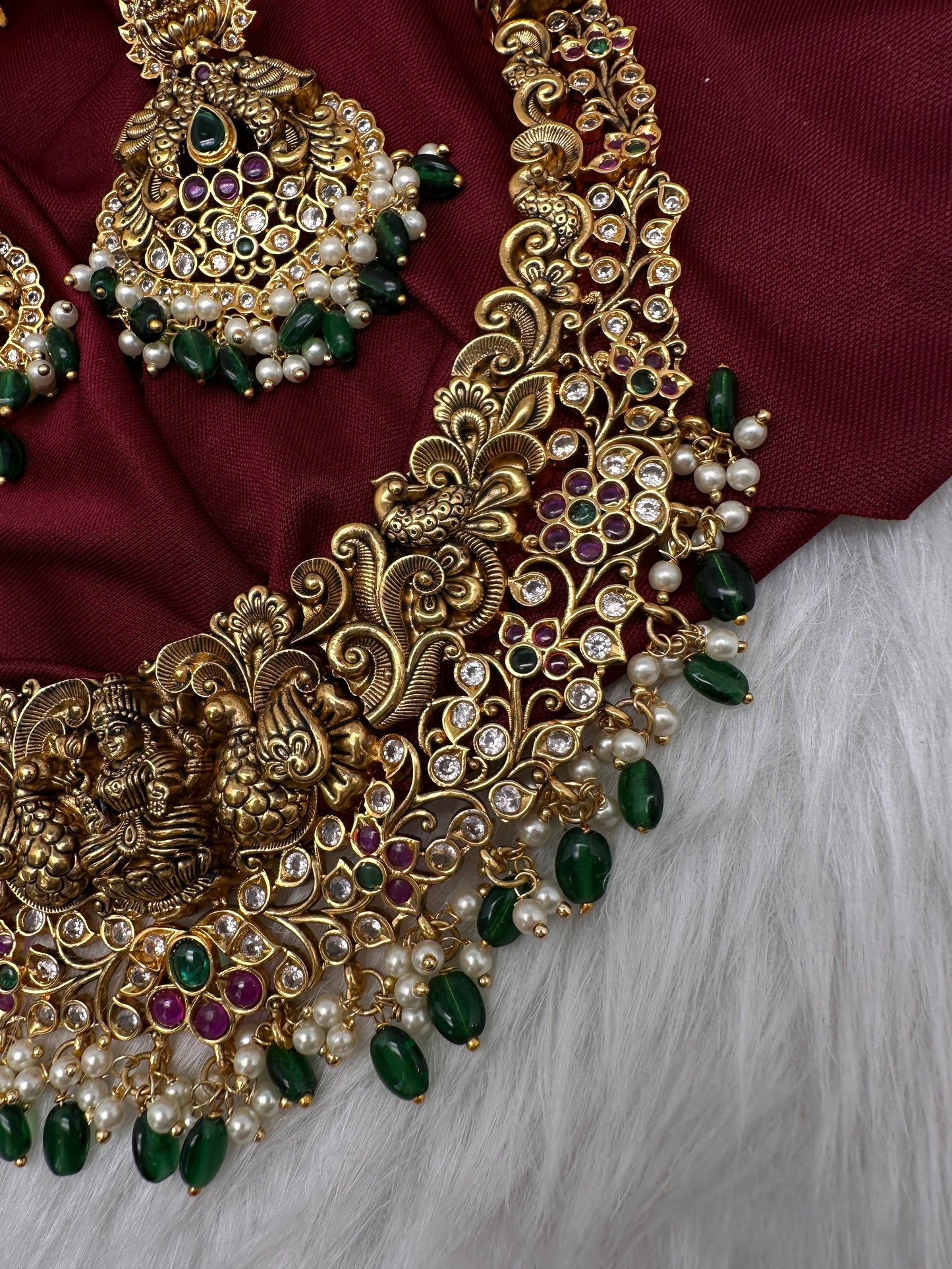 Kemp Goddess Lakshmi Peacock Nakshi Antique Matte Short Necklace