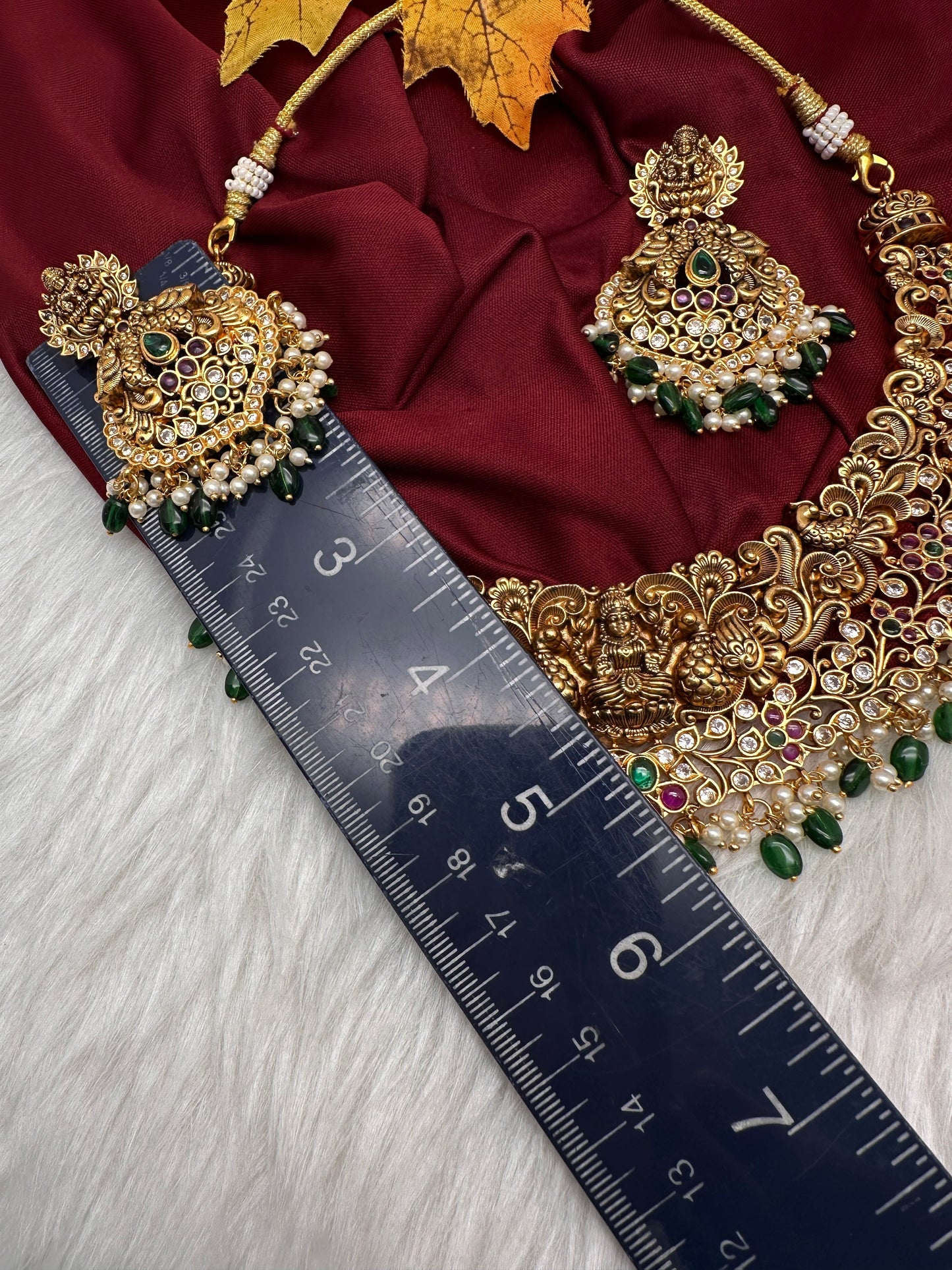 Kemp Goddess Lakshmi Peacock Nakshi Antique Matte Short Necklace