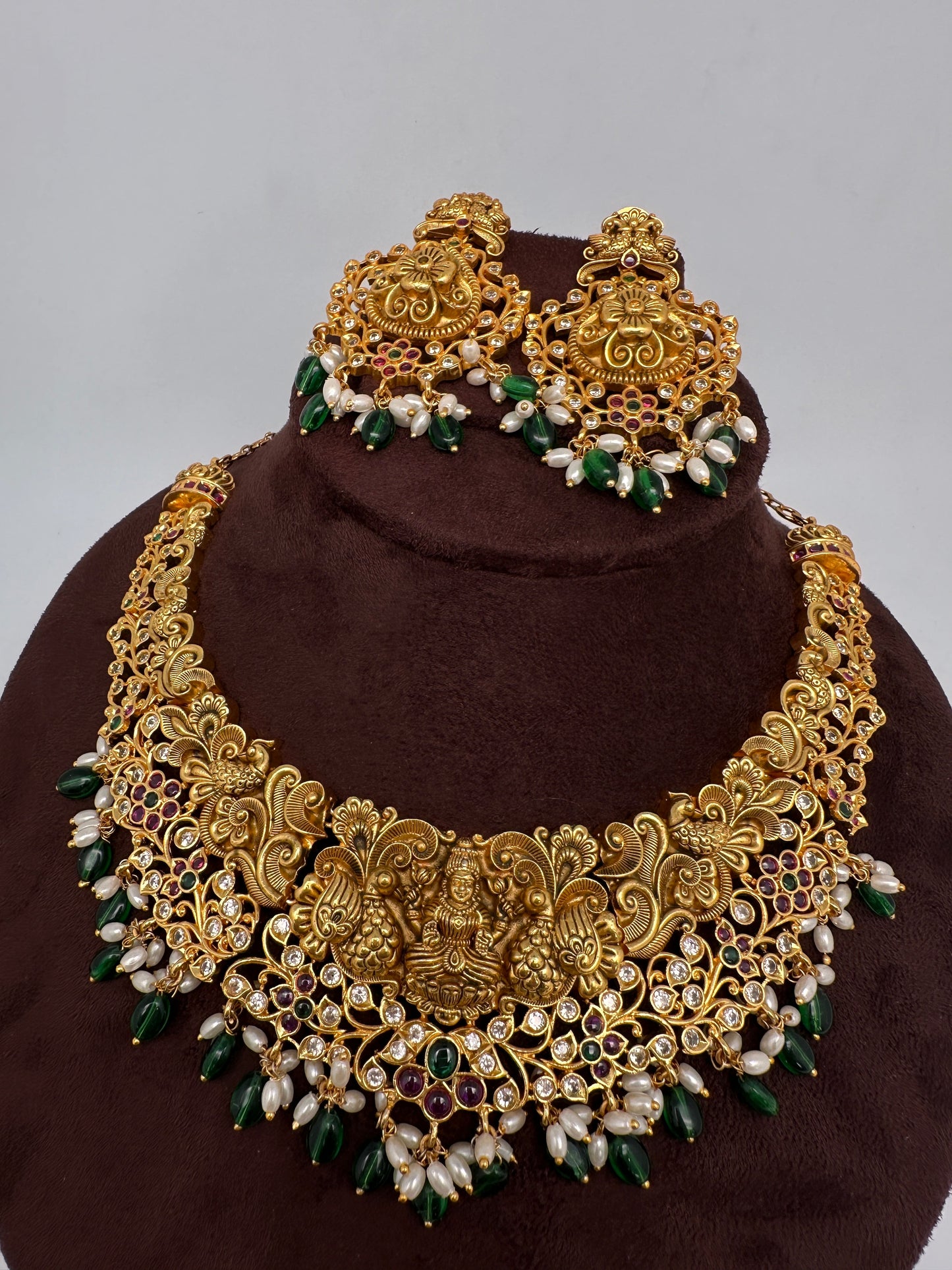 Kemp Goddess Lakshmi Peacock Nakshi Matte Short Necklace