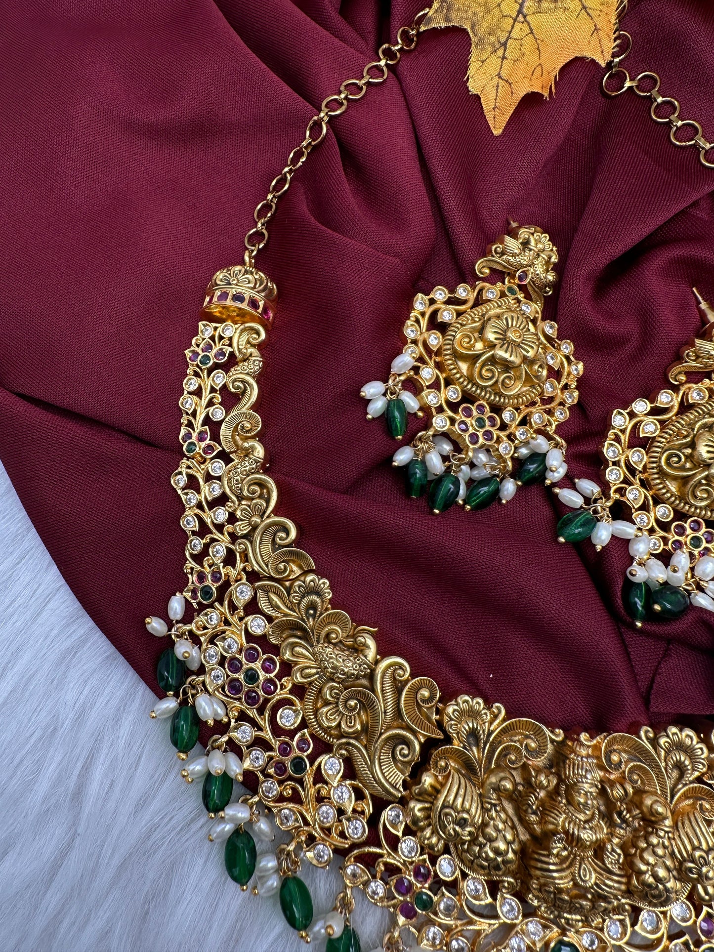 Kemp Goddess Lakshmi Peacock Nakshi Matte Short Necklace