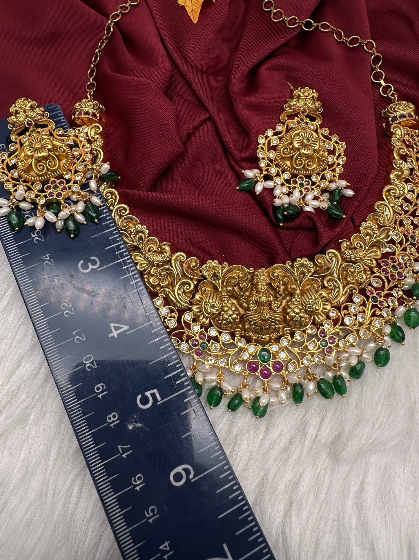 Kemp Goddess Lakshmi Peacock Nakshi Matte Short Necklace